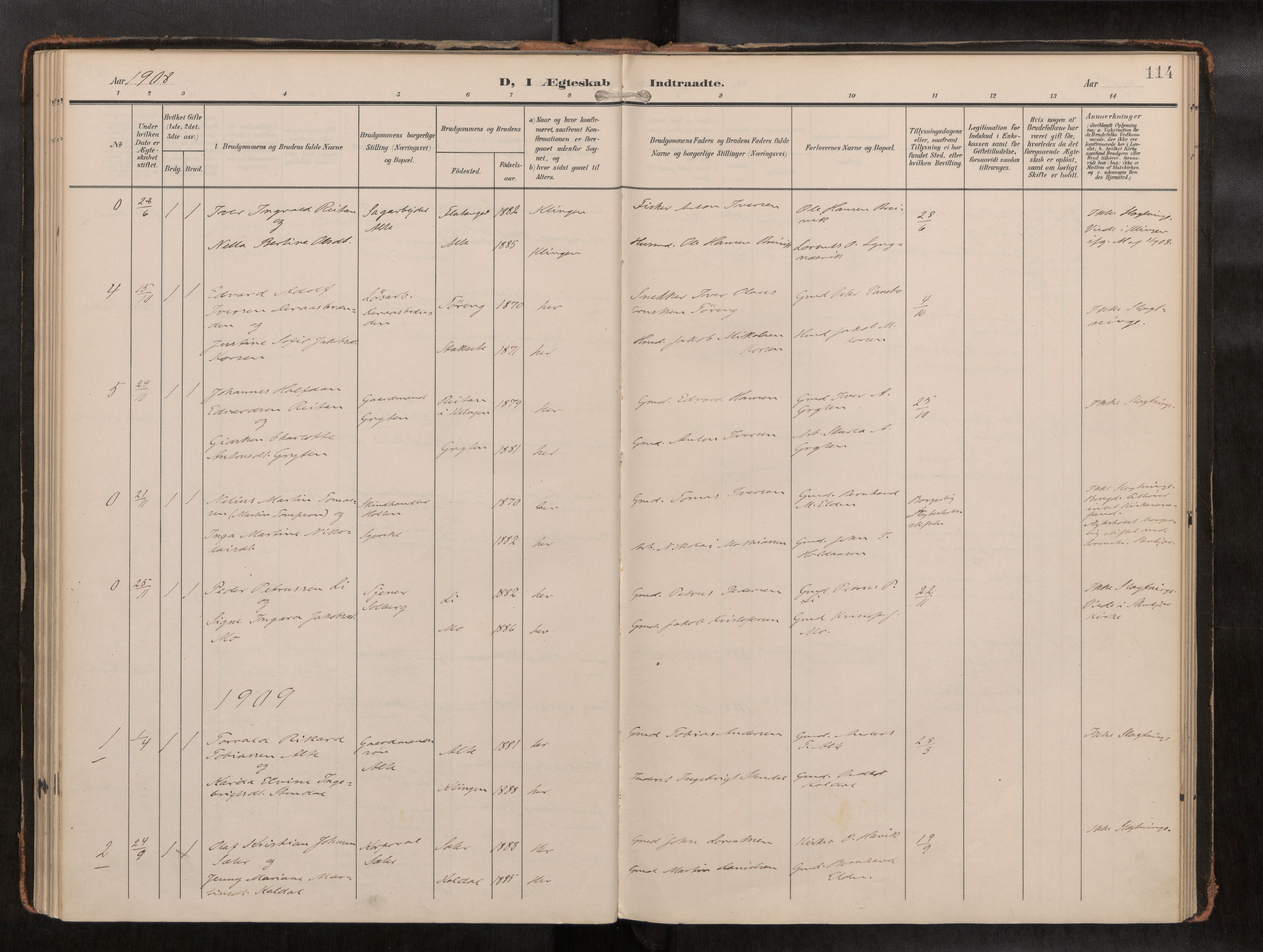 Ministerialprotokoller, klokkerbøker og fødselsregistre - Nord-Trøndelag, AV/SAT-A-1458/742/L0409a: Parish register (official) no. 742A03, 1906-1924, p. 114