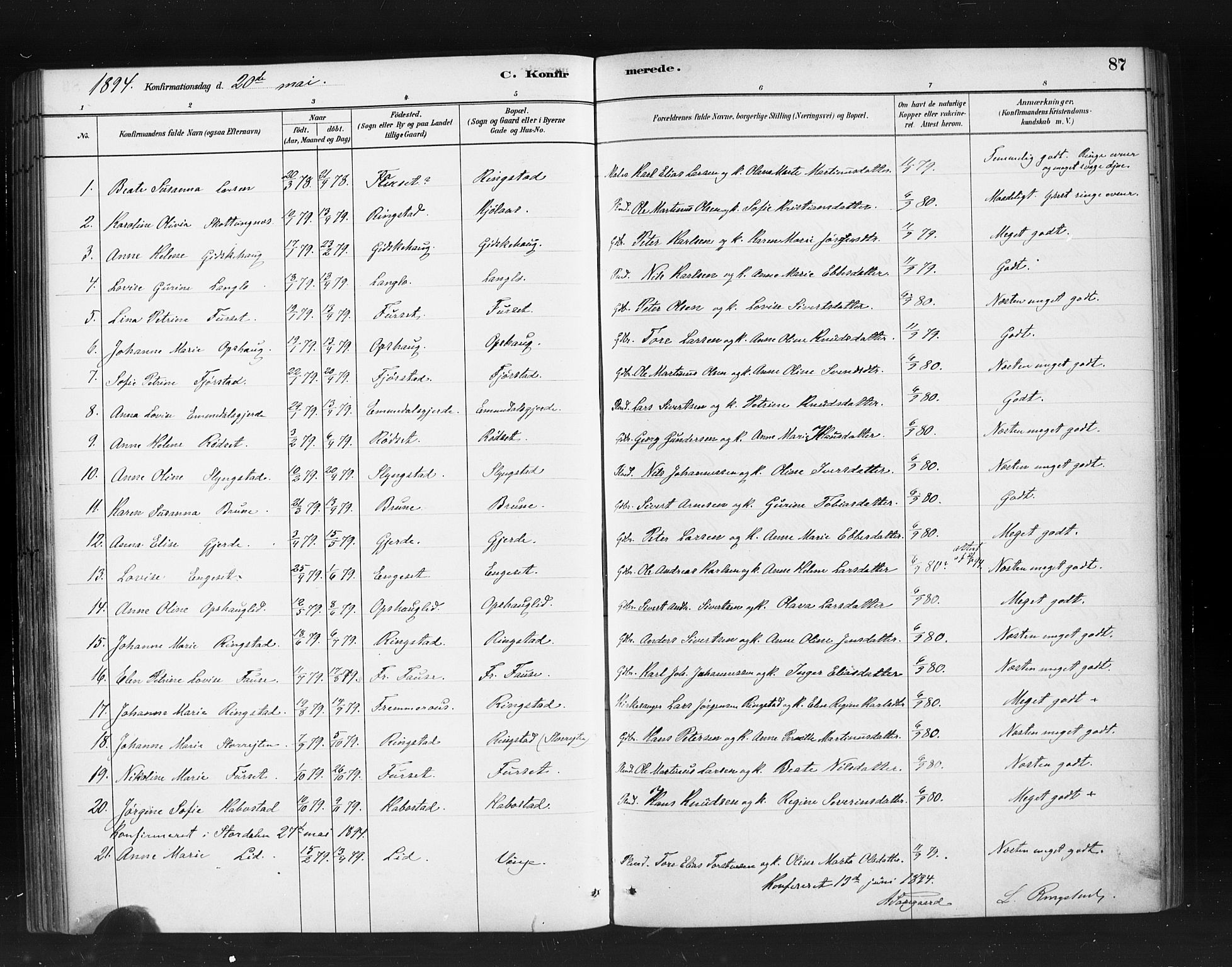 Ministerialprotokoller, klokkerbøker og fødselsregistre - Møre og Romsdal, AV/SAT-A-1454/520/L0283: Parish register (official) no. 520A12, 1882-1898, p. 87