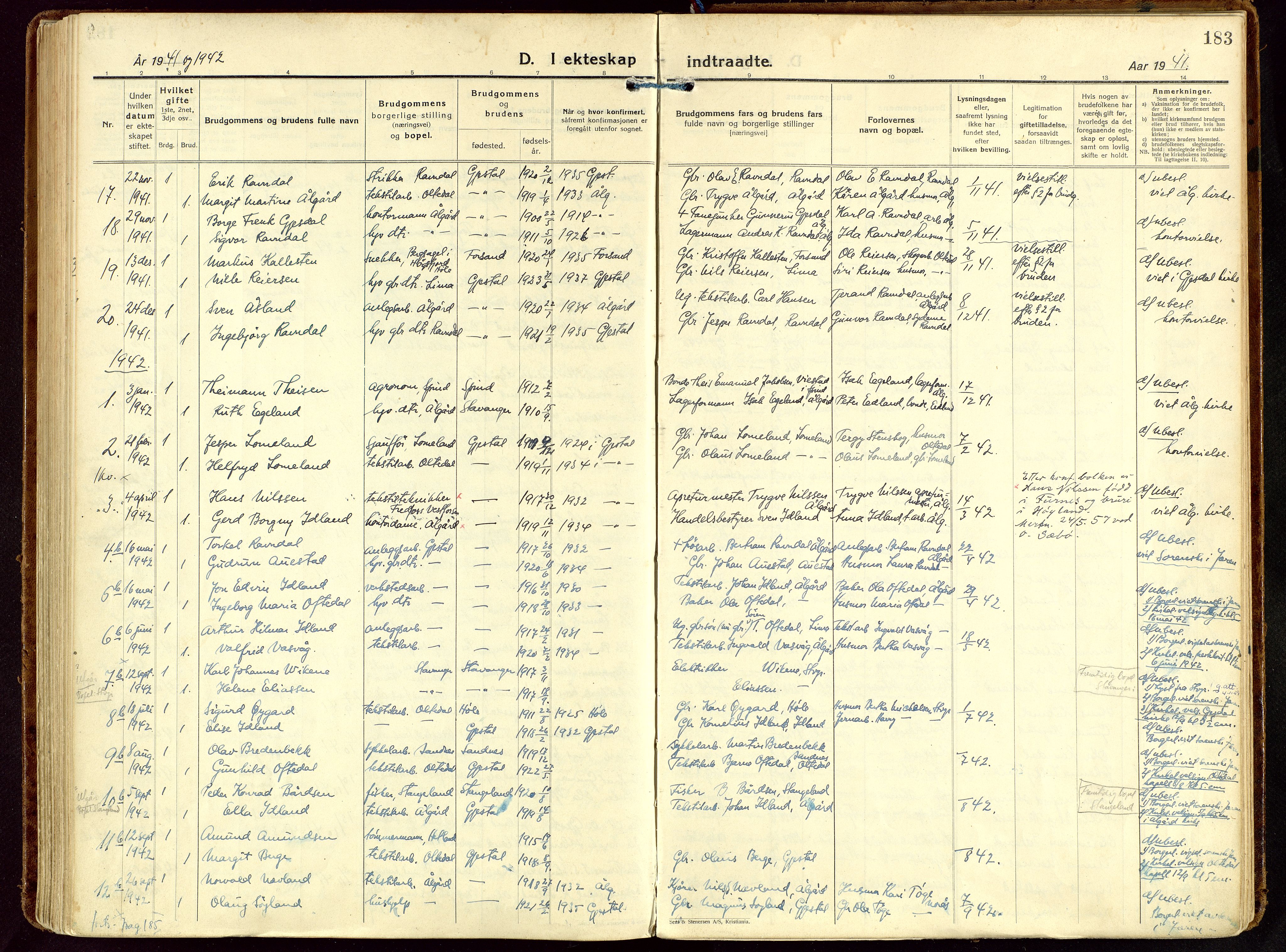 Gjesdal sokneprestkontor, SAST/A-101796/003/O/L0001: Parish register (official) no. A 1, 1925-1949, p. 183
