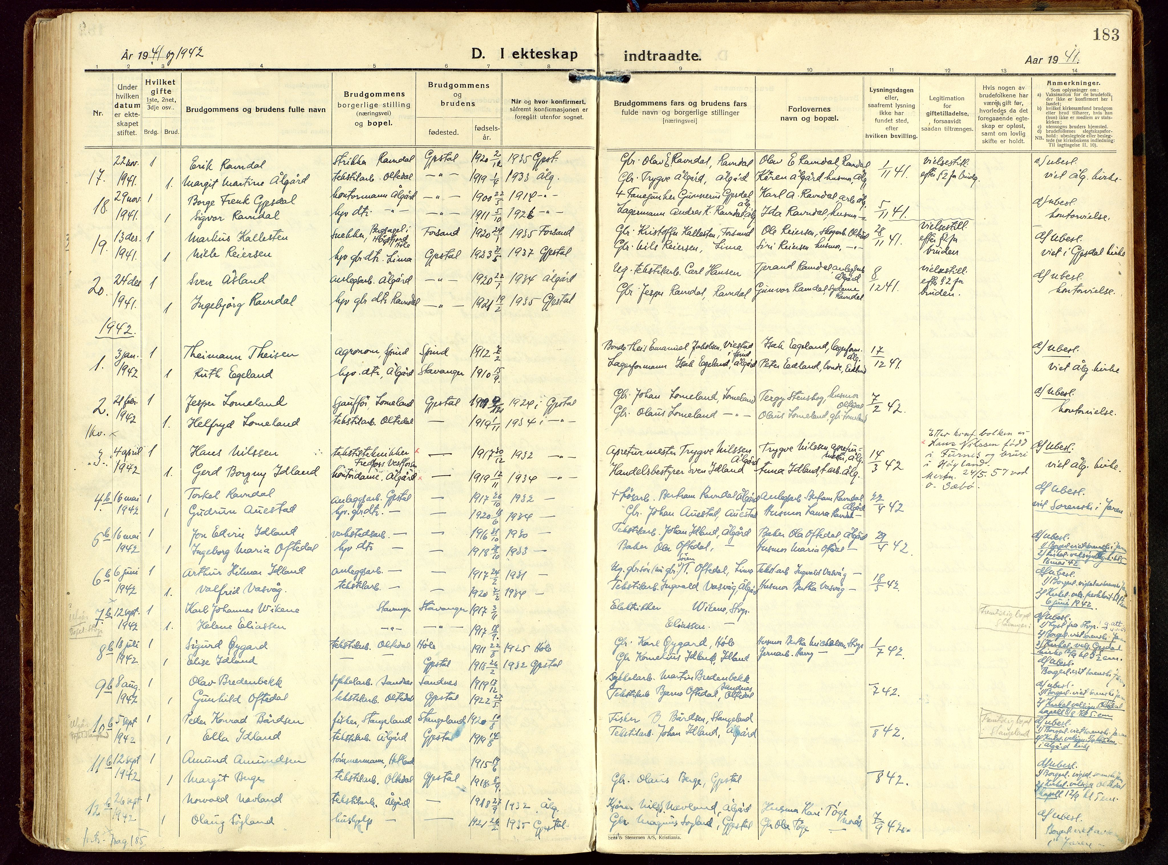 Gjesdal sokneprestkontor, AV/SAST-A-101796/003/O/L0001: Parish register (official) no. A 1, 1925-1949, p. 183