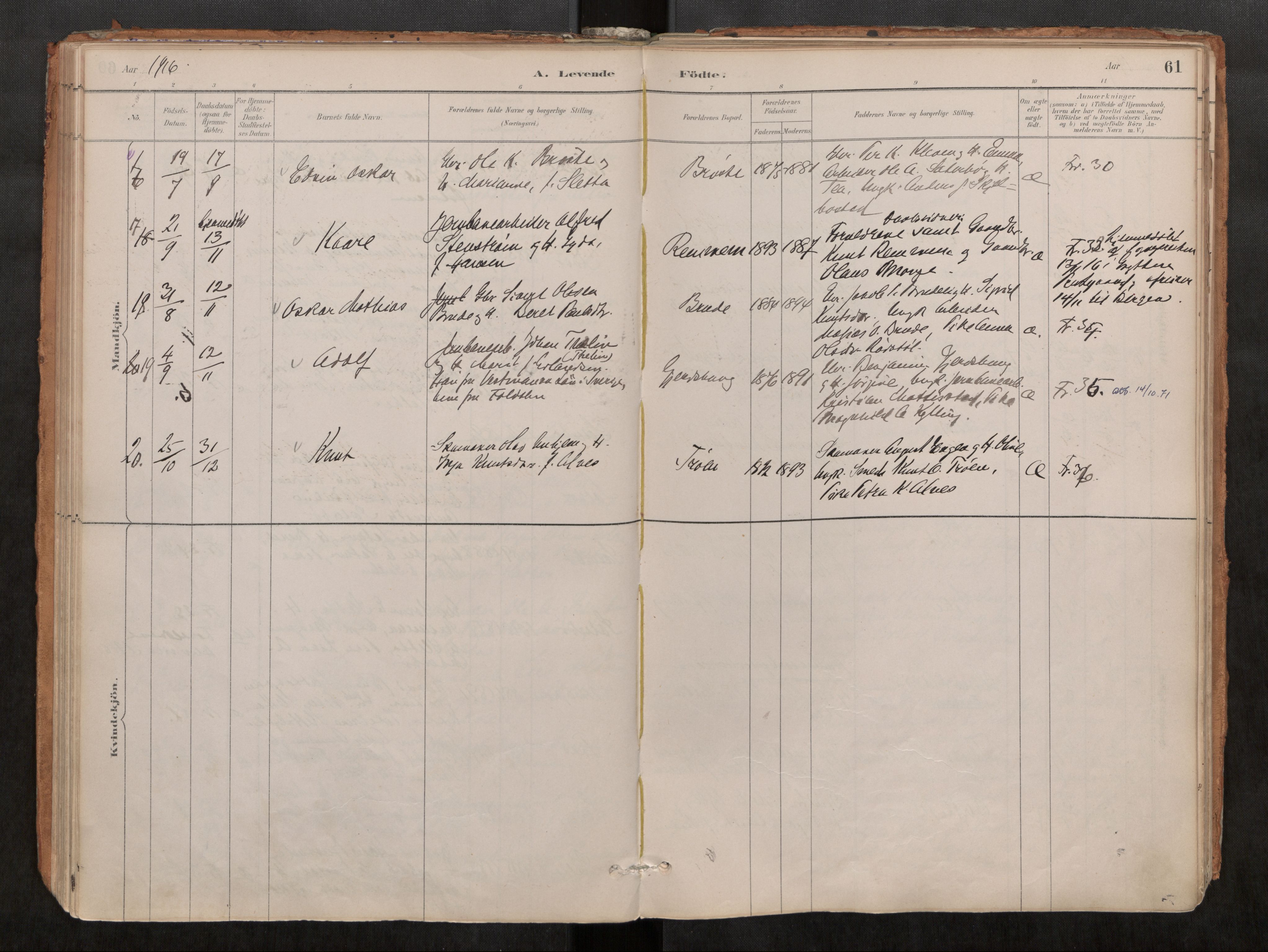 Ministerialprotokoller, klokkerbøker og fødselsregistre - Møre og Romsdal, SAT/A-1454/546/L0599: Parish register (official) no. 546A03, 1882-1920, p. 61