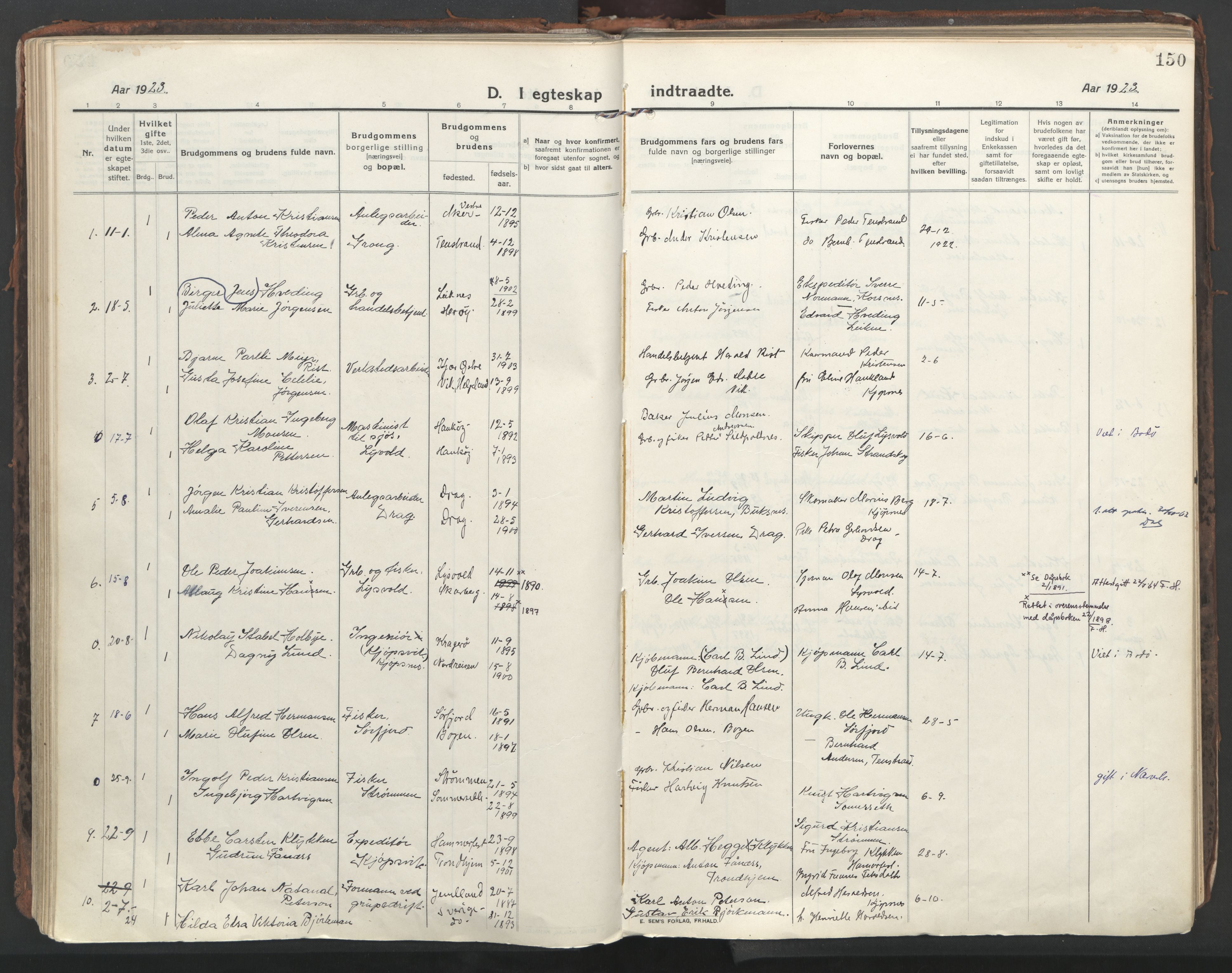 Ministerialprotokoller, klokkerbøker og fødselsregistre - Nordland, AV/SAT-A-1459/861/L0872: Parish register (official) no. 861A07, 1915-1924, p. 150