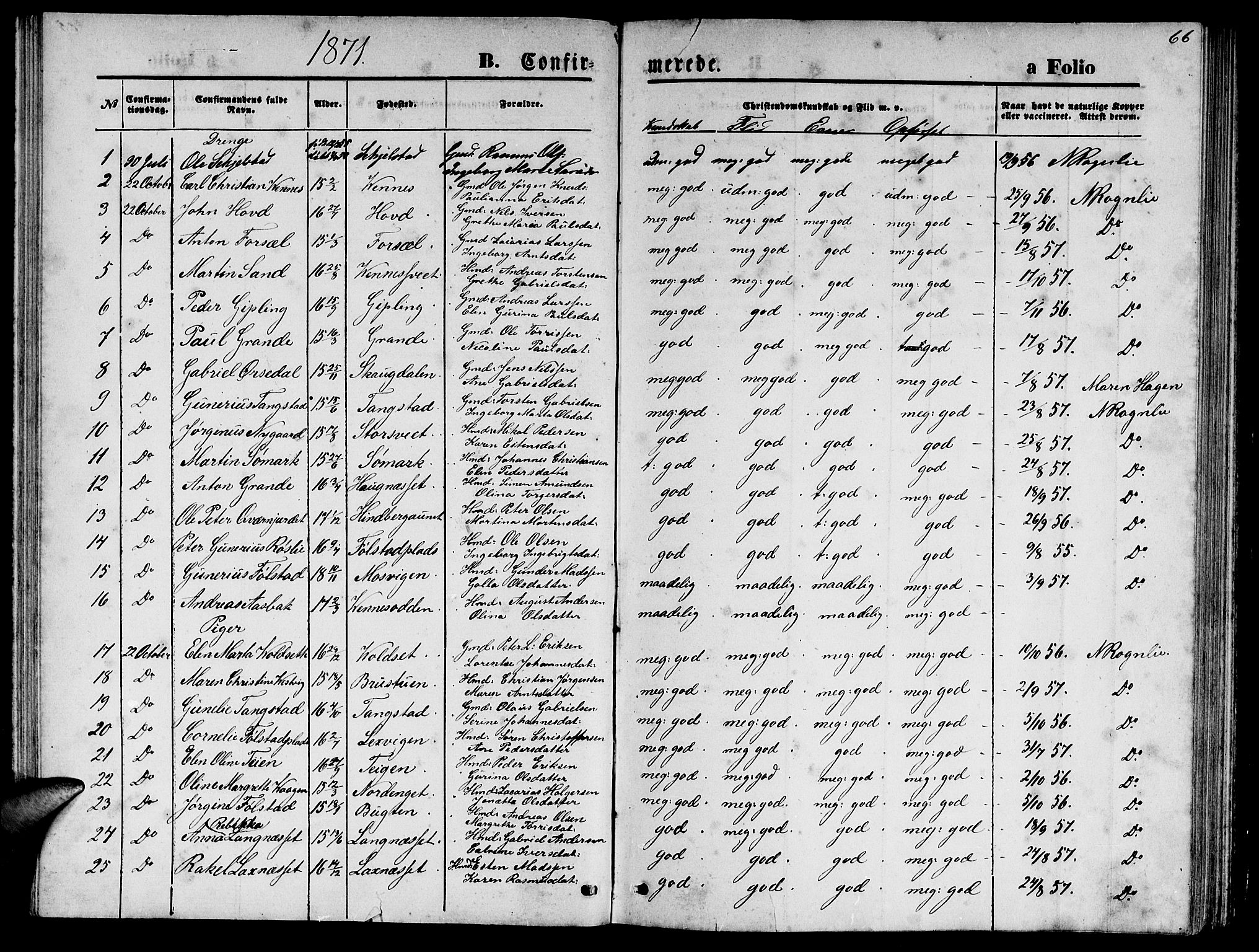 Ministerialprotokoller, klokkerbøker og fødselsregistre - Nord-Trøndelag, SAT/A-1458/744/L0422: Parish register (copy) no. 744C01, 1871-1885, p. 66