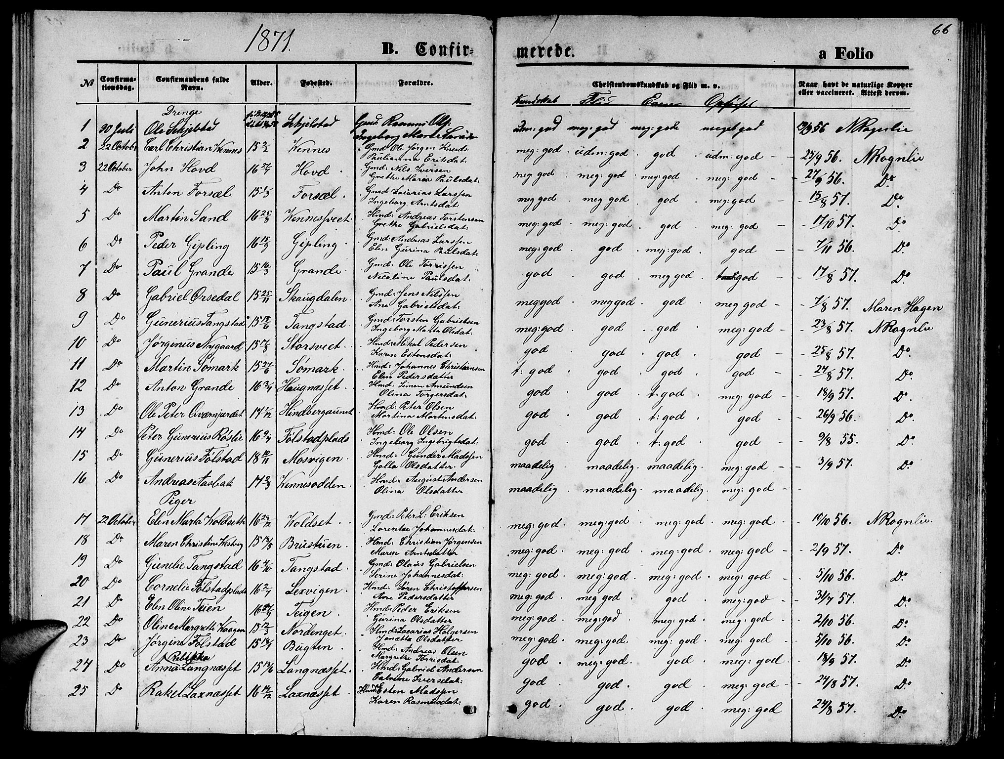 Ministerialprotokoller, klokkerbøker og fødselsregistre - Nord-Trøndelag, AV/SAT-A-1458/744/L0422: Parish register (copy) no. 744C01, 1871-1885, p. 66