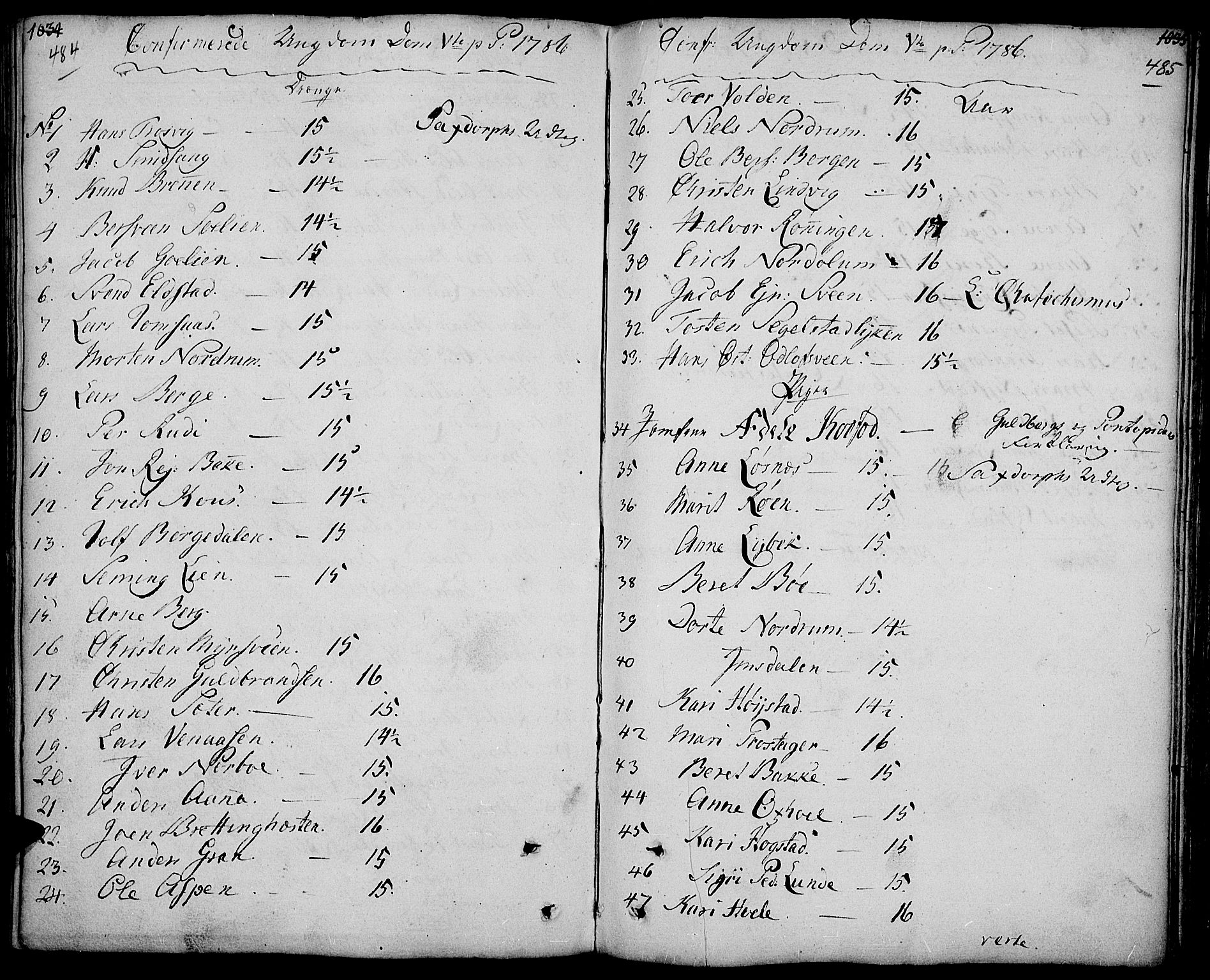 Ringebu prestekontor, SAH/PREST-082/H/Ha/Haa/L0003: Parish register (official) no. 3, 1781-1820, p. 484-485