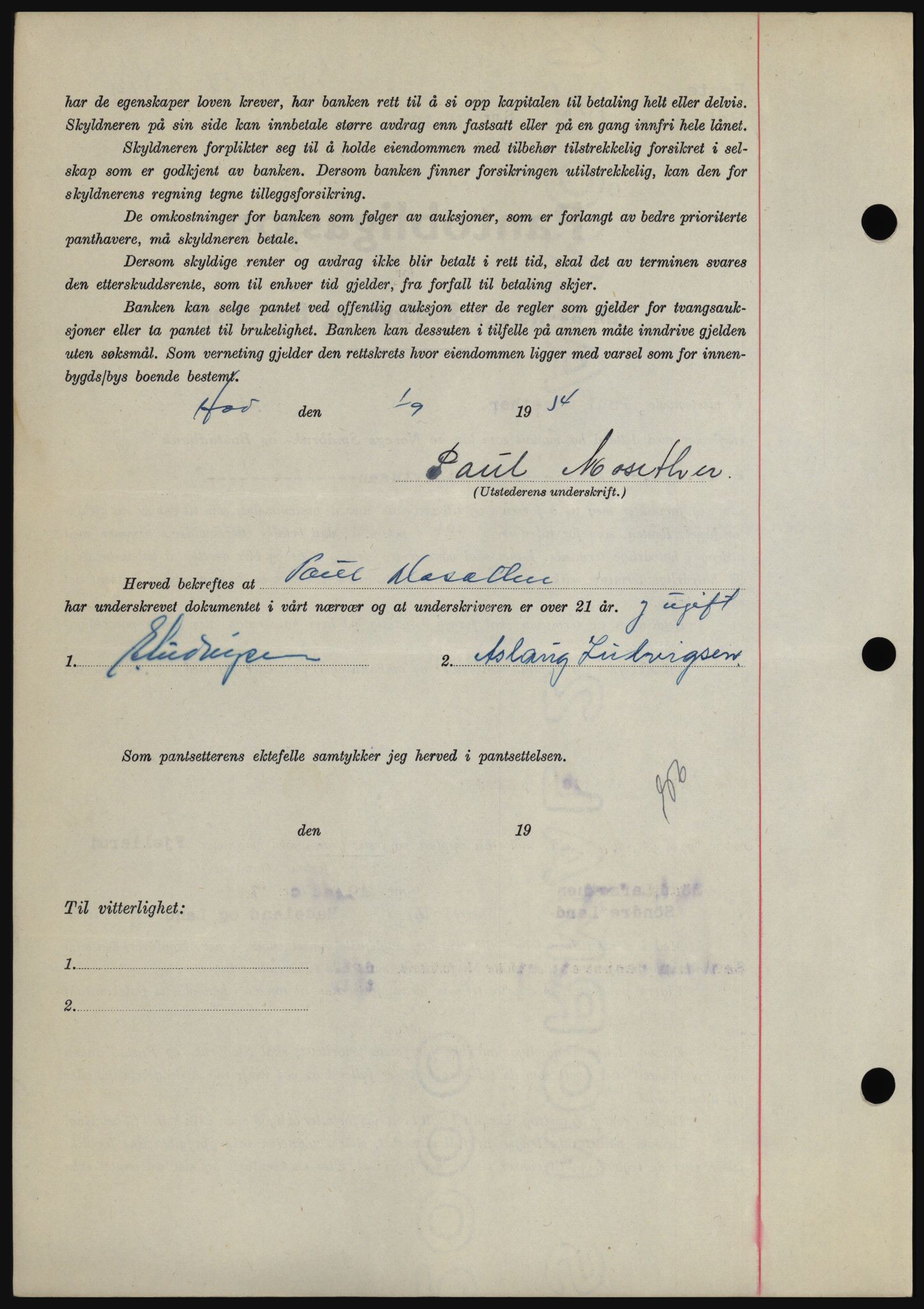 Hadeland og Land tingrett, SAH/TING-010/H/Hb/Hbc/L0030: Mortgage book no. B30, 1954-1954, Diary no: : 3159/1954