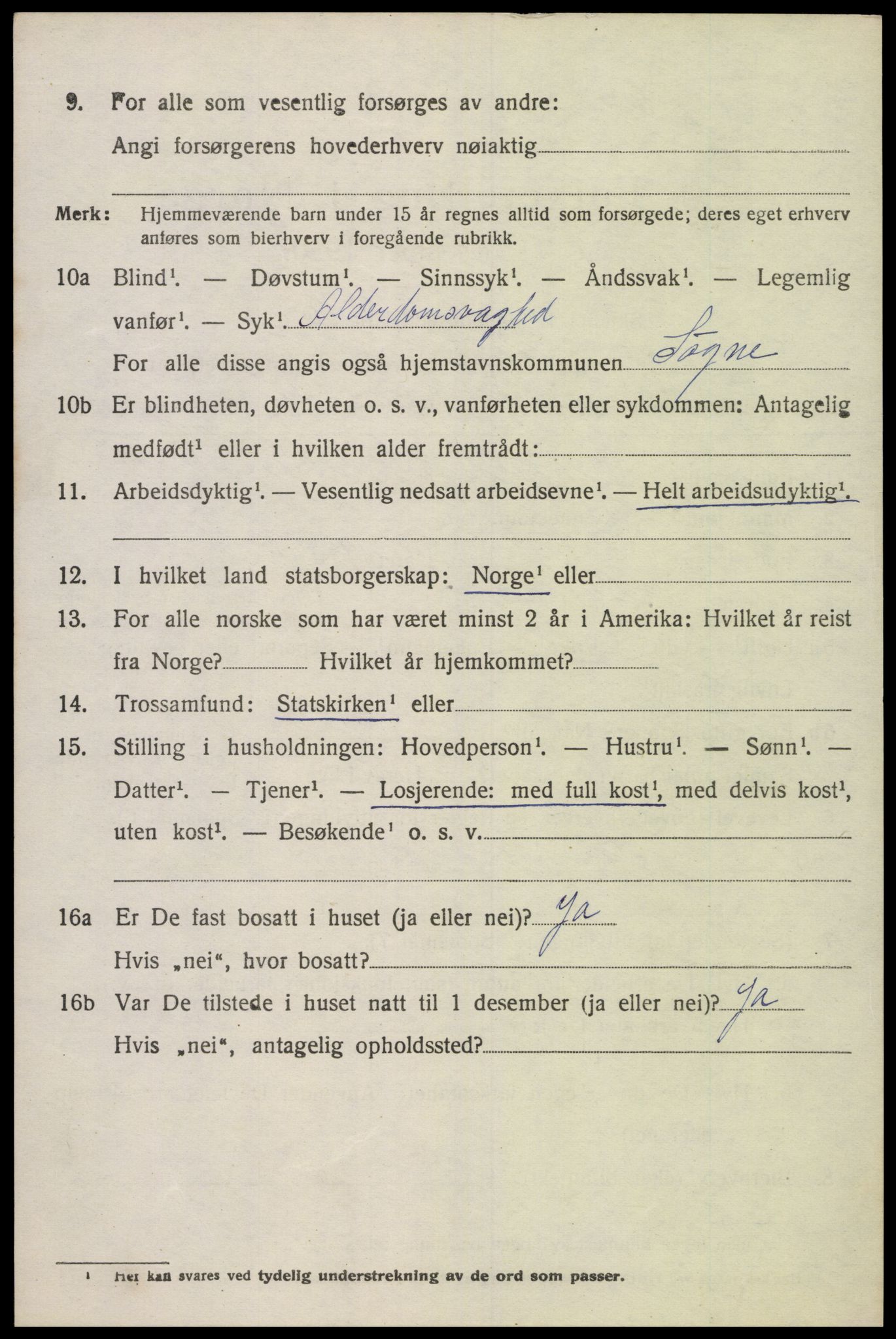 SAK, 1920 census for Søgne, 1920, p. 1490