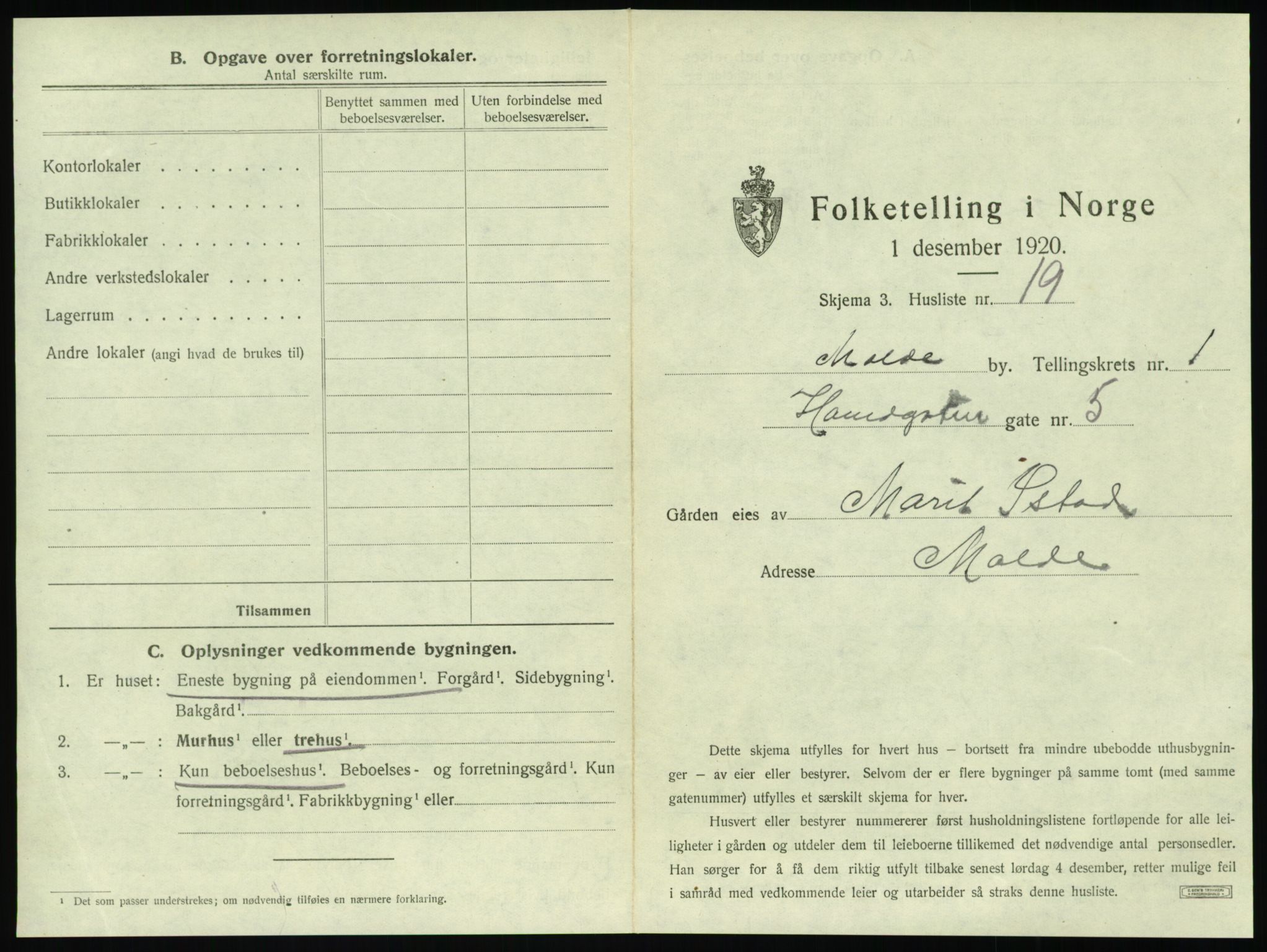 SAT, 1920 census for Molde, 1920, p. 61