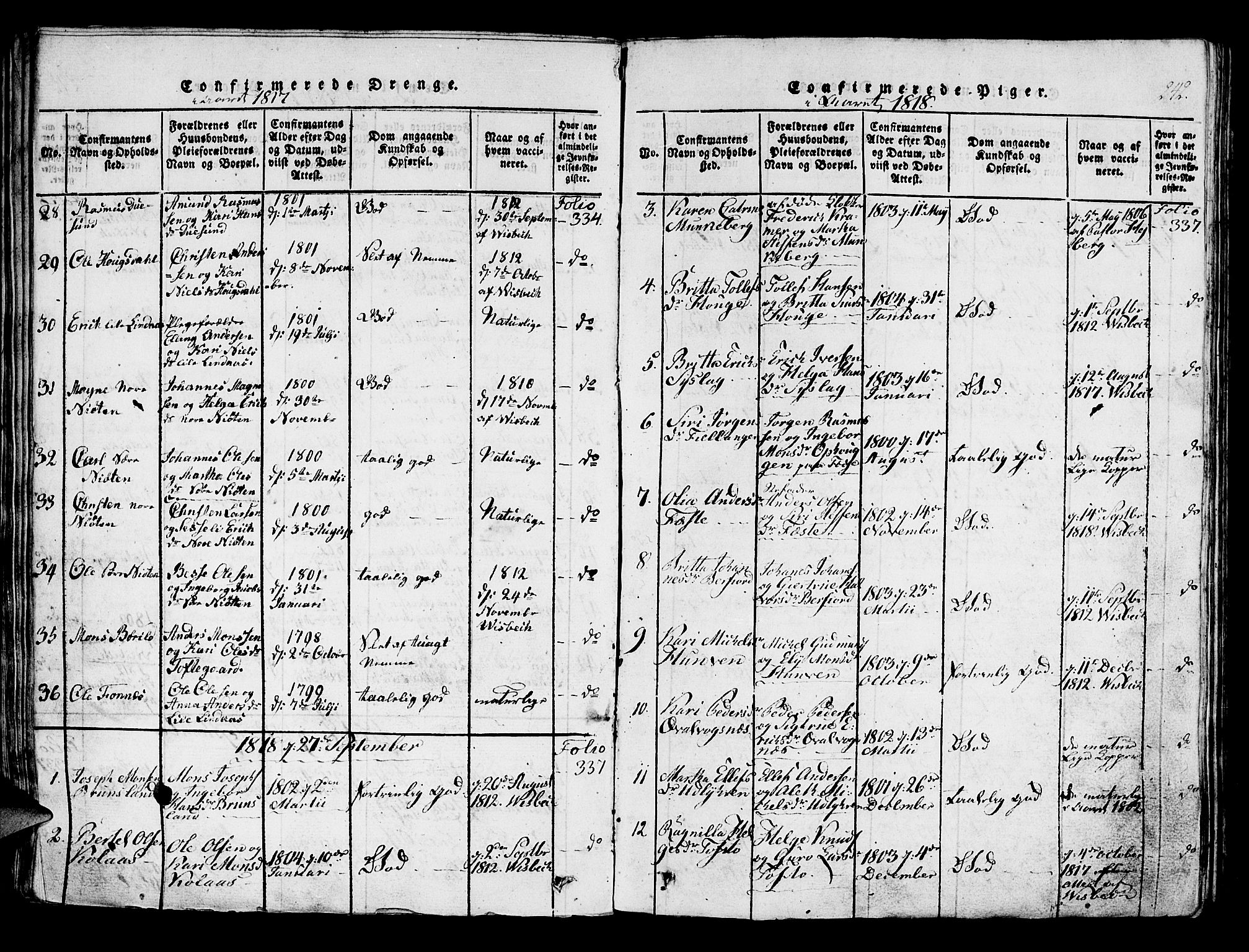 Lindås Sokneprestembete, AV/SAB-A-76701/H/Haa/Haaa/L0007: Parish register (official) no. A 7, 1816-1823, p. 243