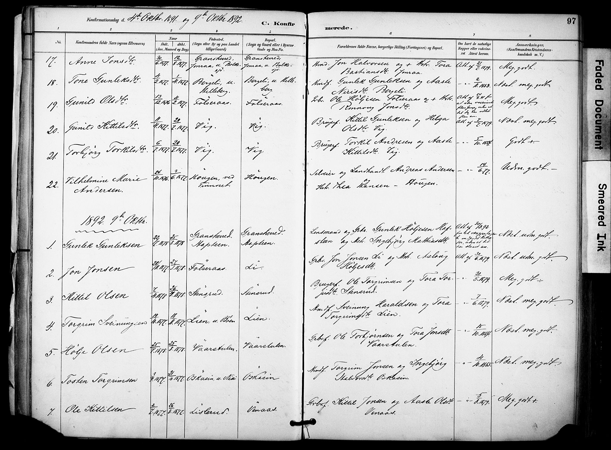 Gransherad kirkebøker, SAKO/A-267/F/Fa/L0005: Parish register (official) no. I 5, 1887-1916, p. 97