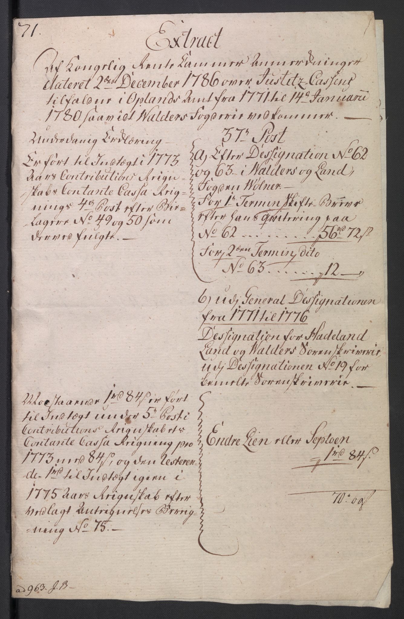 Rentekammeret inntil 1814, Reviderte regnskaper, Mindre regnskaper, RA/EA-4068/Rb/L0014: Opplands amt, 1771-1779, p. 1