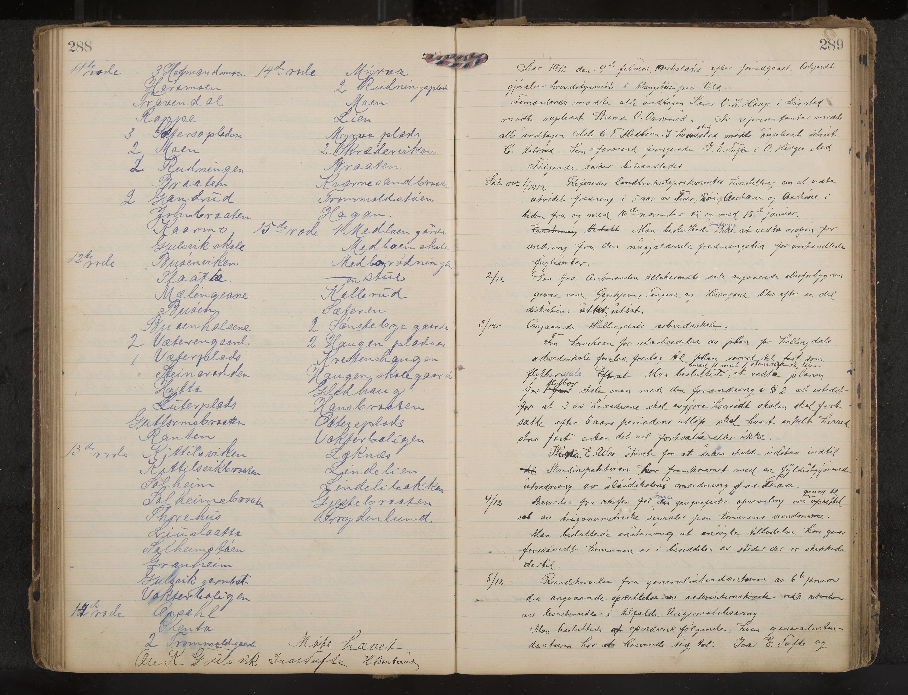Flå kommunestyre, IKAK/0615022-1/Aa/L0001: Møtebok med register, 1904-1915, p. 288-289
