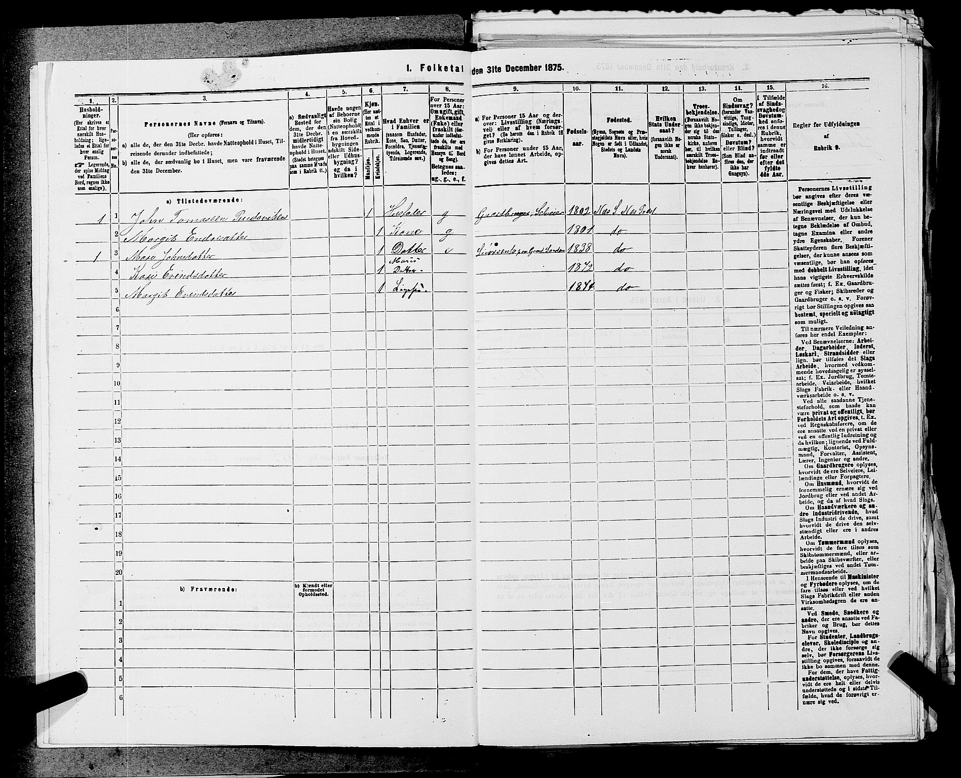 SAKO, 1875 census for 0616P Nes, 1875, p. 282