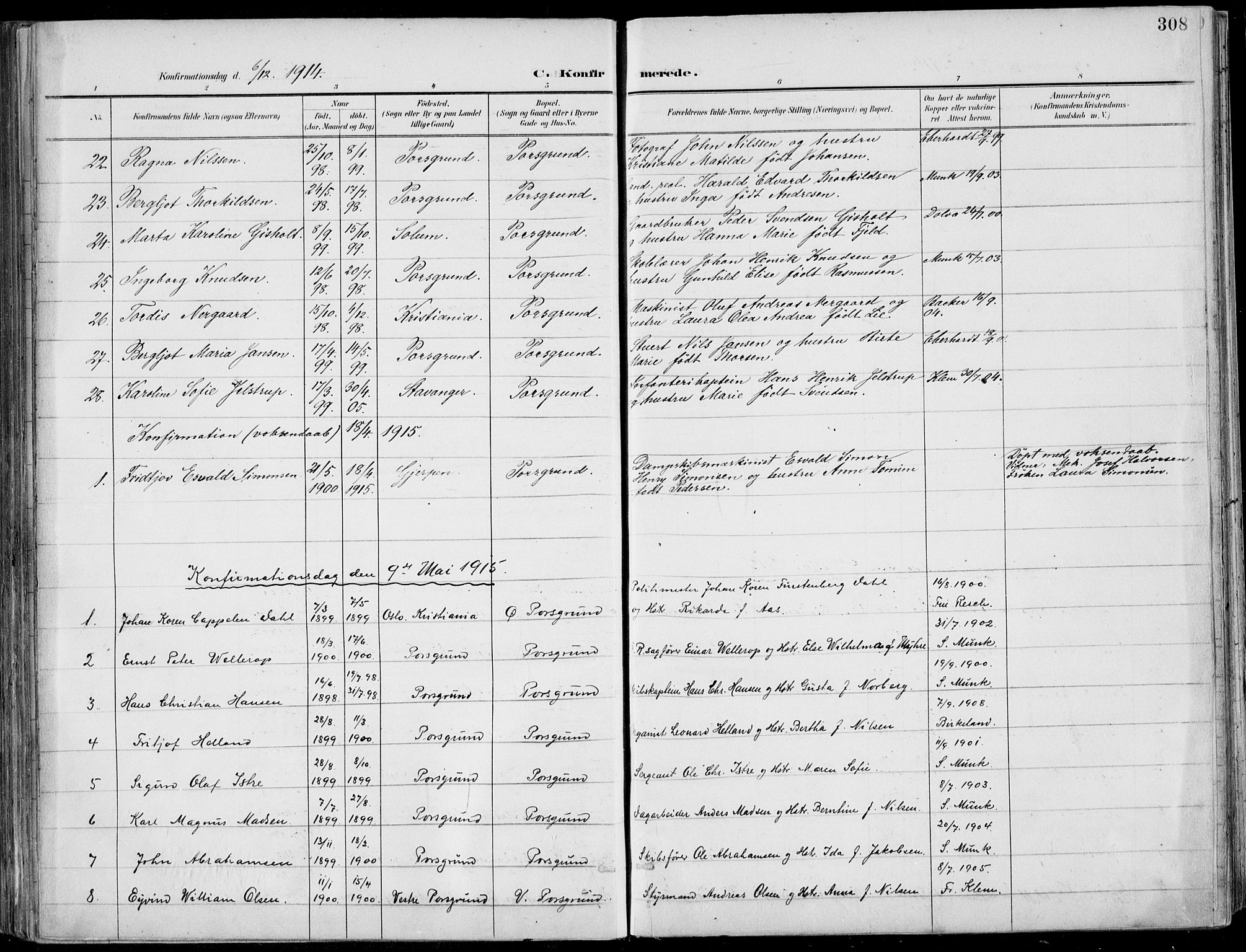 Porsgrunn kirkebøker , SAKO/A-104/F/Fa/L0011: Parish register (official) no. 11, 1895-1919, p. 308