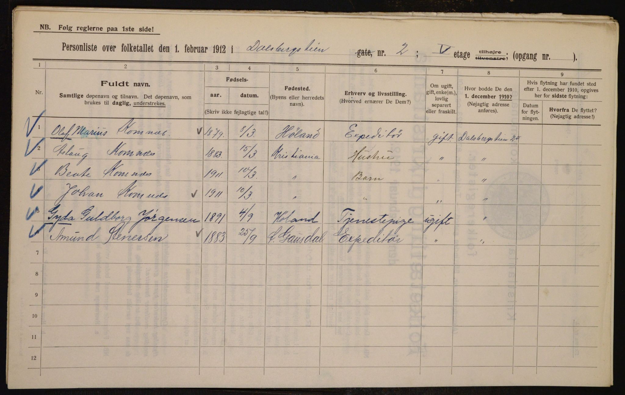 OBA, Municipal Census 1912 for Kristiania, 1912, p. 13916