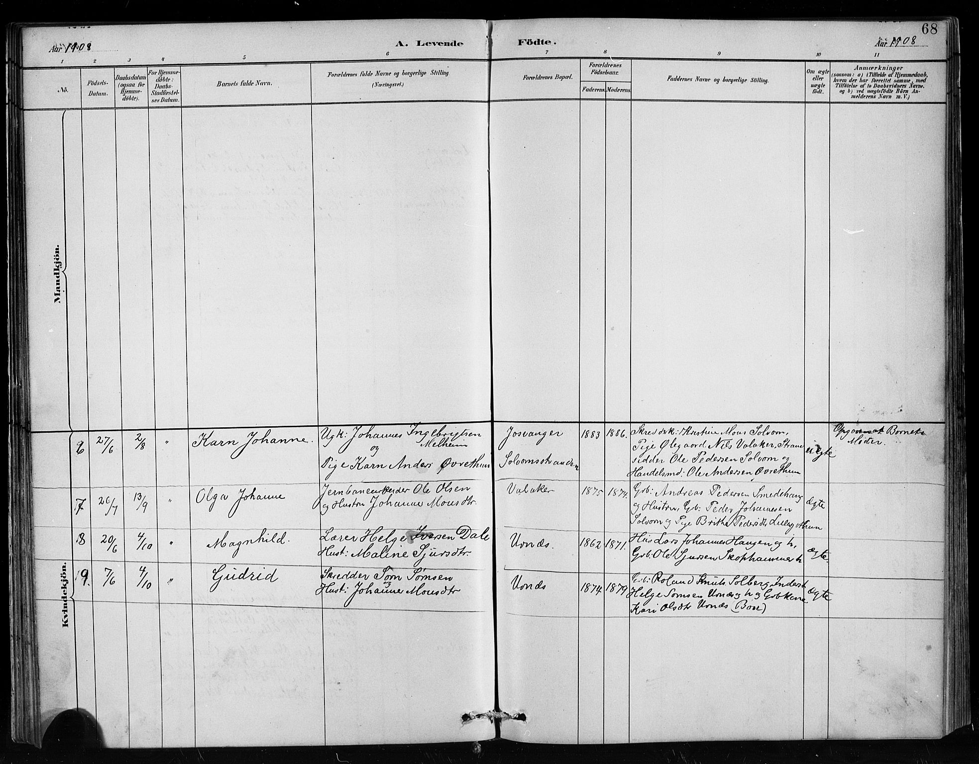 Hafslo sokneprestembete, AV/SAB-A-80301/H/Hab/Habc/L0001: Parish register (copy) no. C 1, 1882-1908, p. 68