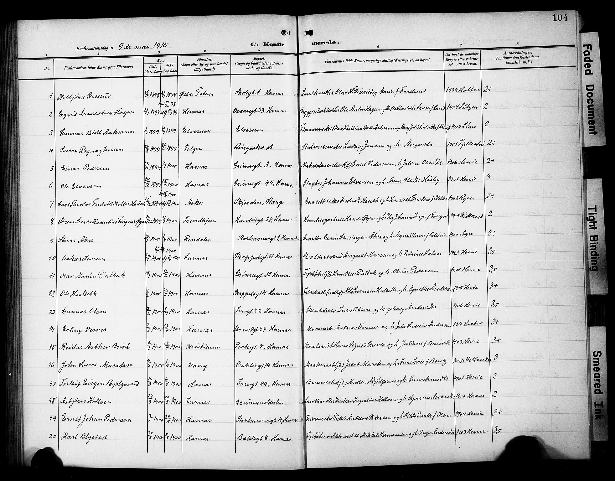 Hamar prestekontor, SAH/DOMPH-002/H/Ha/Hab/L0002: Parish register (copy) no. 2, 1899-1929, p. 104