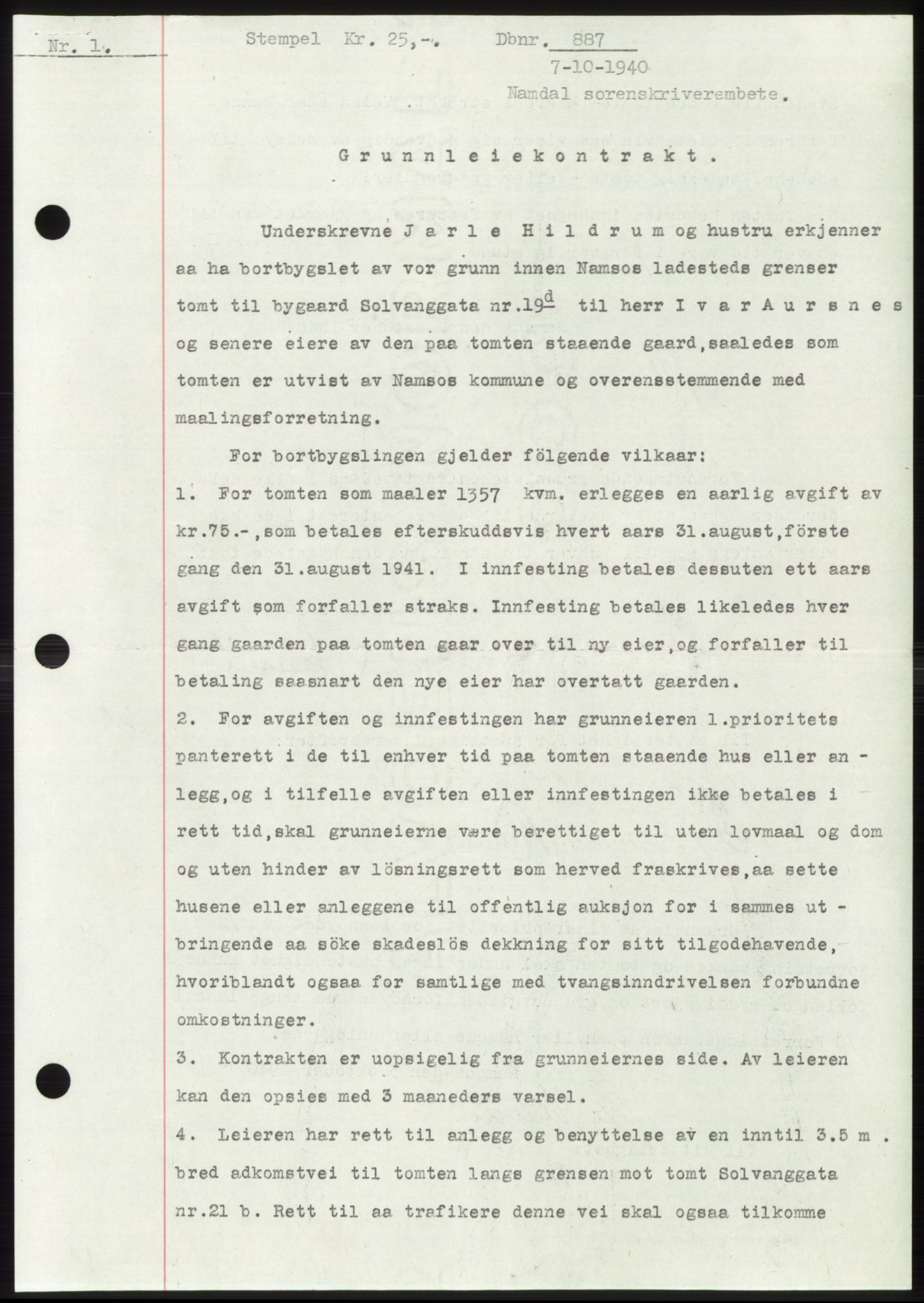Namdal sorenskriveri, SAT/A-4133/1/2/2C: Mortgage book no. -, 1940-1941, Deed date: 07.10.1940