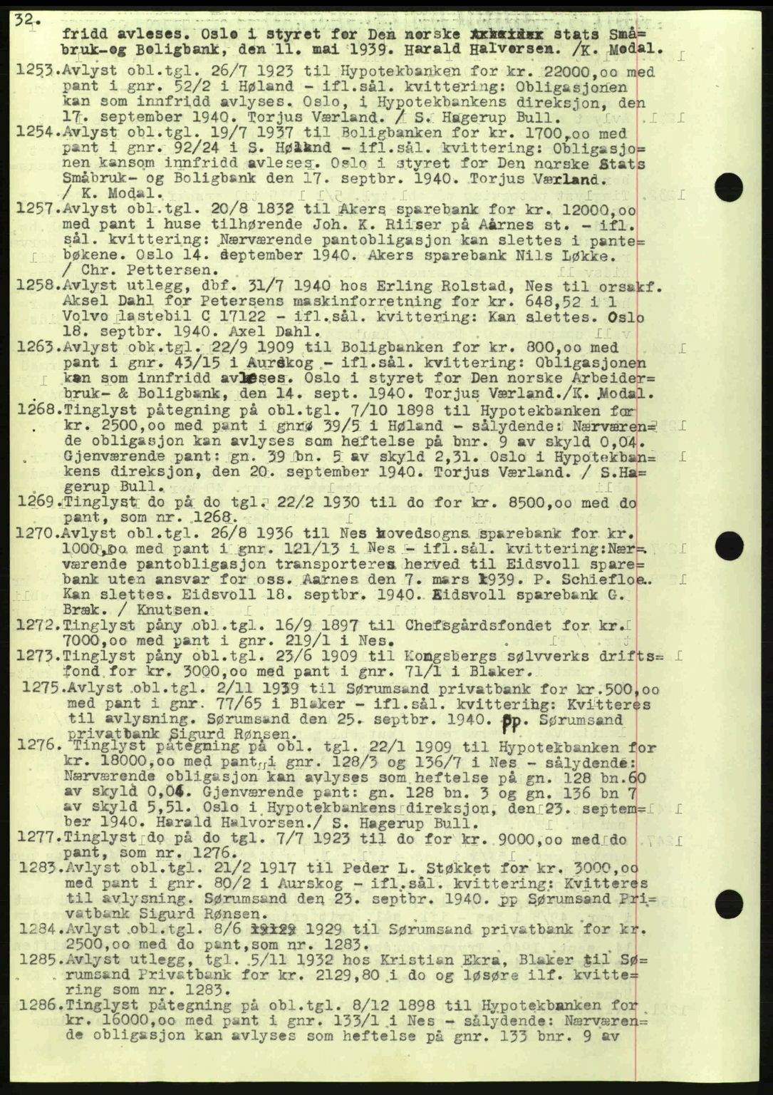 Nes tingrett, SAO/A-10548/G/Gb/Gbb/L0010: Mortgage book no. 54, 1939-1940, Diary no: : 1253/1940