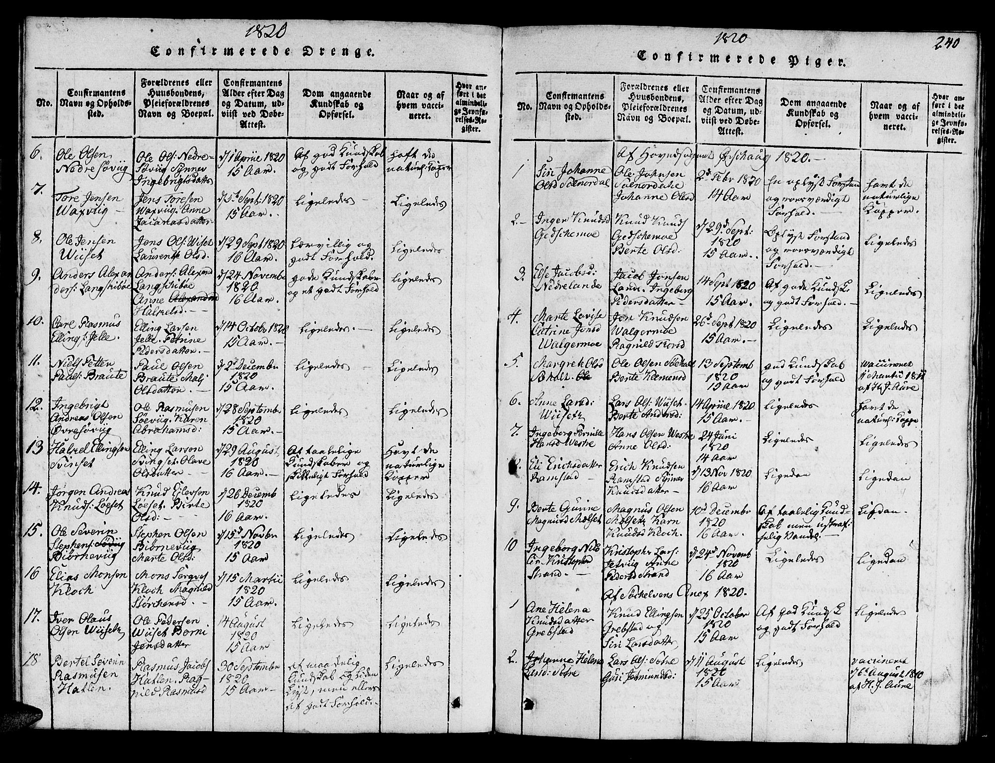 Ministerialprotokoller, klokkerbøker og fødselsregistre - Møre og Romsdal, AV/SAT-A-1454/522/L0322: Parish register (copy) no. 522C01, 1816-1830, p. 240