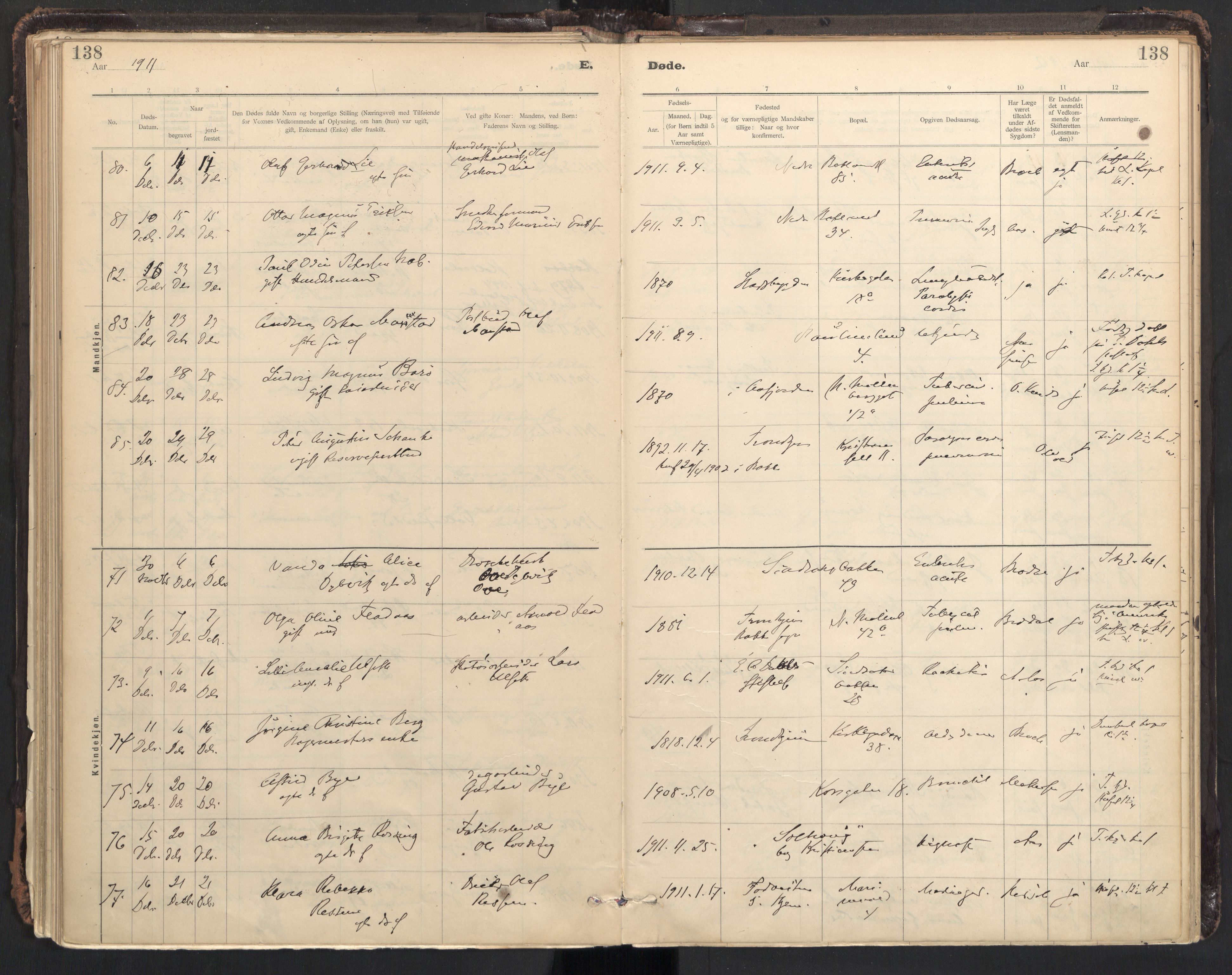 Ministerialprotokoller, klokkerbøker og fødselsregistre - Sør-Trøndelag, SAT/A-1456/604/L0204: Parish register (official) no. 604A24, 1911-1920, p. 138