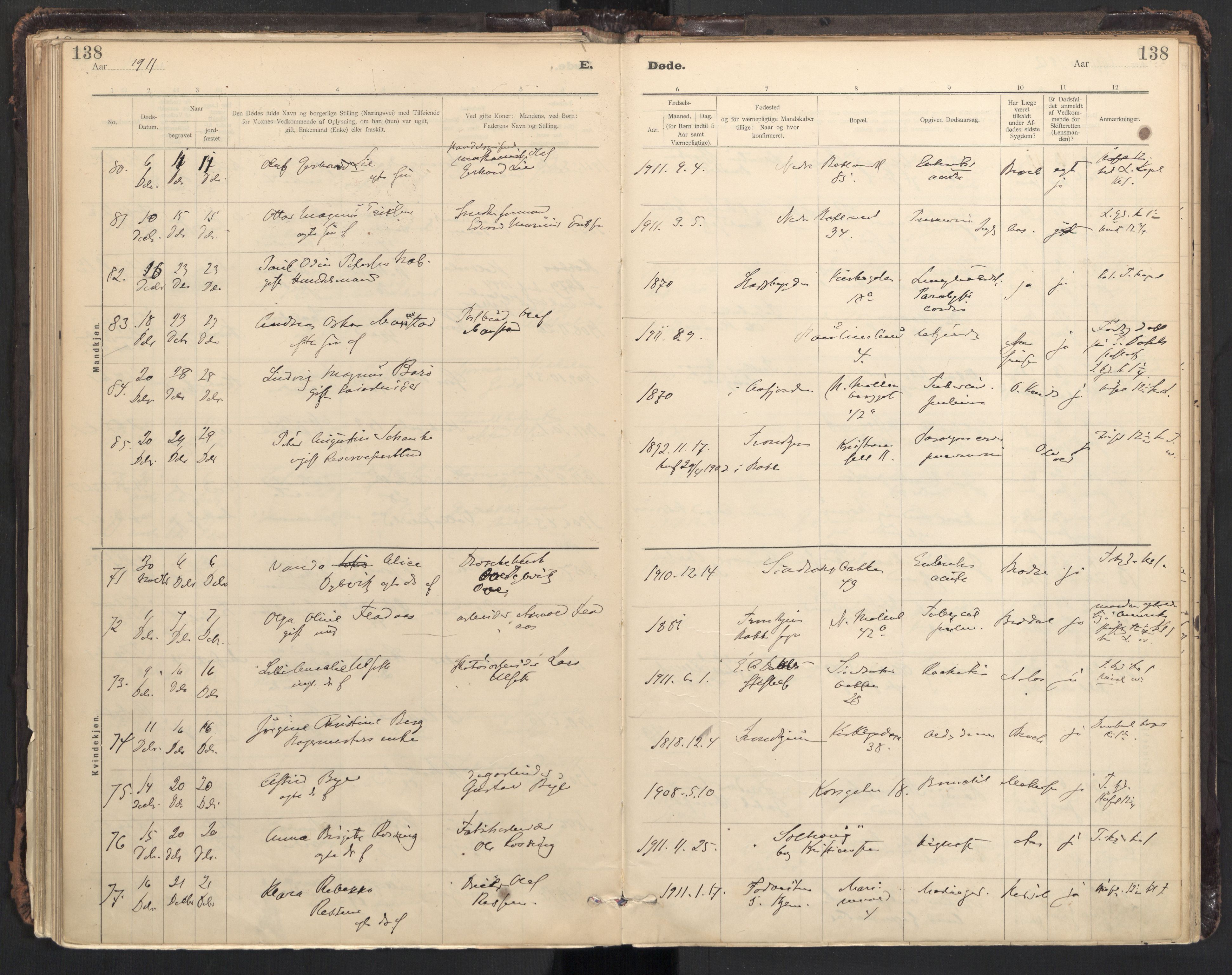 Ministerialprotokoller, klokkerbøker og fødselsregistre - Sør-Trøndelag, AV/SAT-A-1456/604/L0204: Parish register (official) no. 604A24, 1911-1920, p. 138