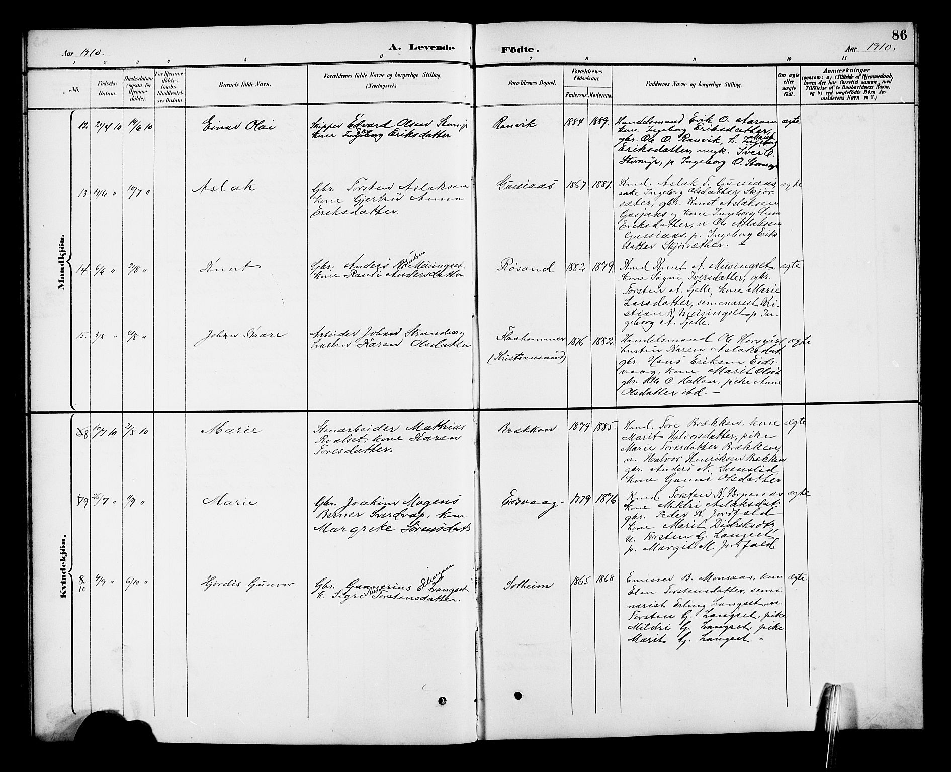 Ministerialprotokoller, klokkerbøker og fødselsregistre - Møre og Romsdal, AV/SAT-A-1454/551/L0632: Parish register (copy) no. 551C04, 1894-1920, p. 86