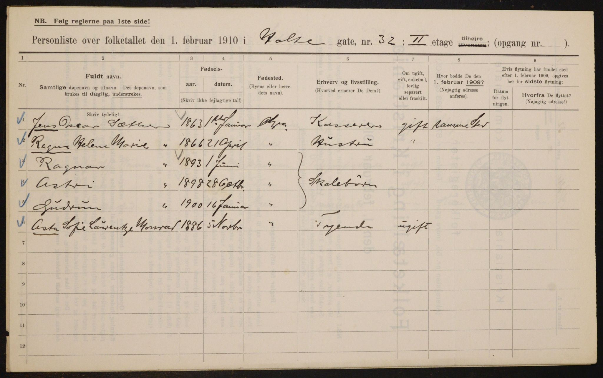 OBA, Municipal Census 1910 for Kristiania, 1910, p. 40578