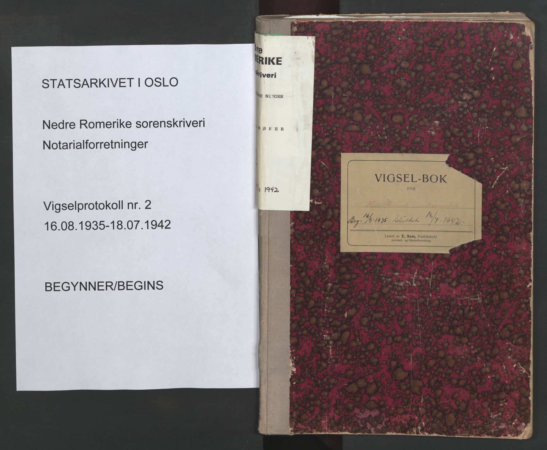 Nedre Romerike sorenskriveri, SAO/A-10469/L/Lb/L0002: Vigselsbok - borgerlige vielser, 1935-1942