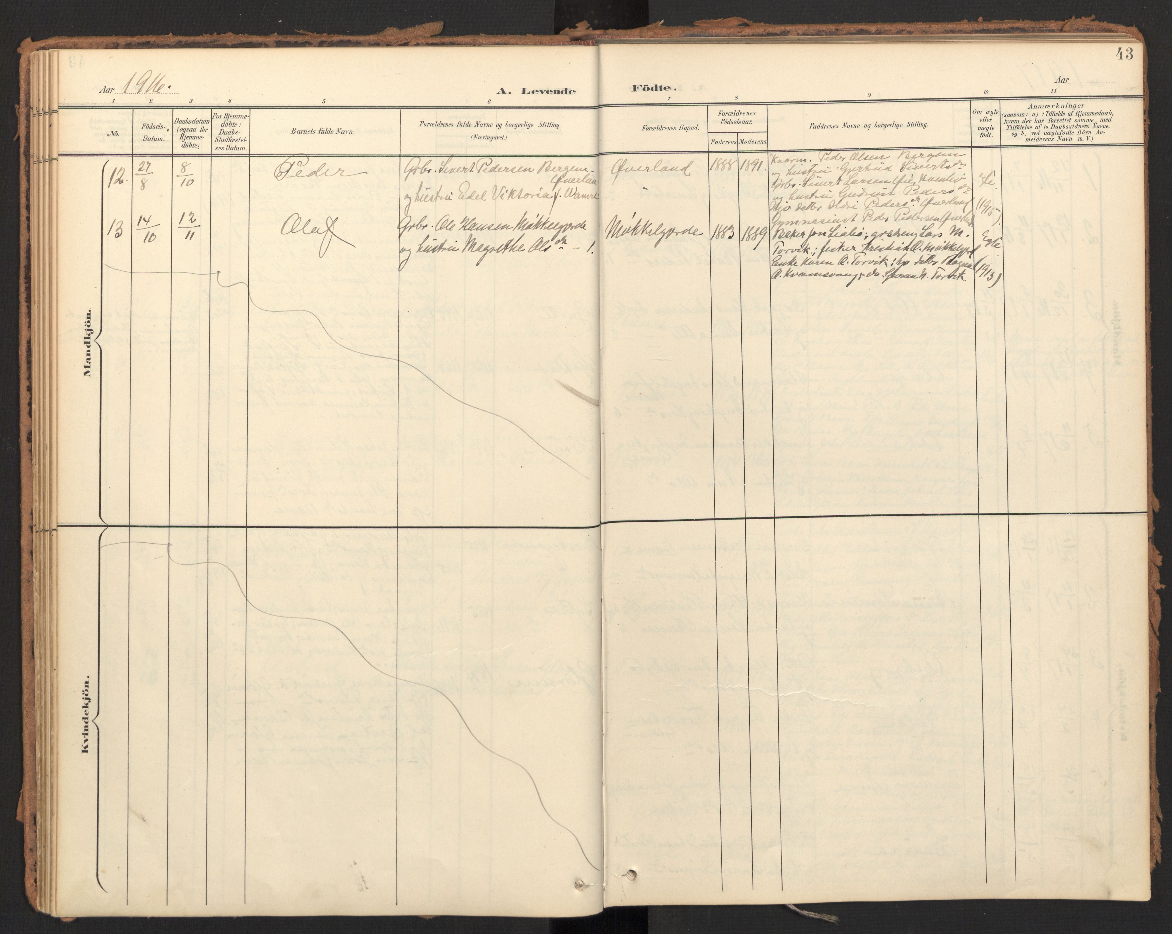 Ministerialprotokoller, klokkerbøker og fødselsregistre - Møre og Romsdal, AV/SAT-A-1454/595/L1048: Parish register (official) no. 595A10, 1900-1917, p. 43