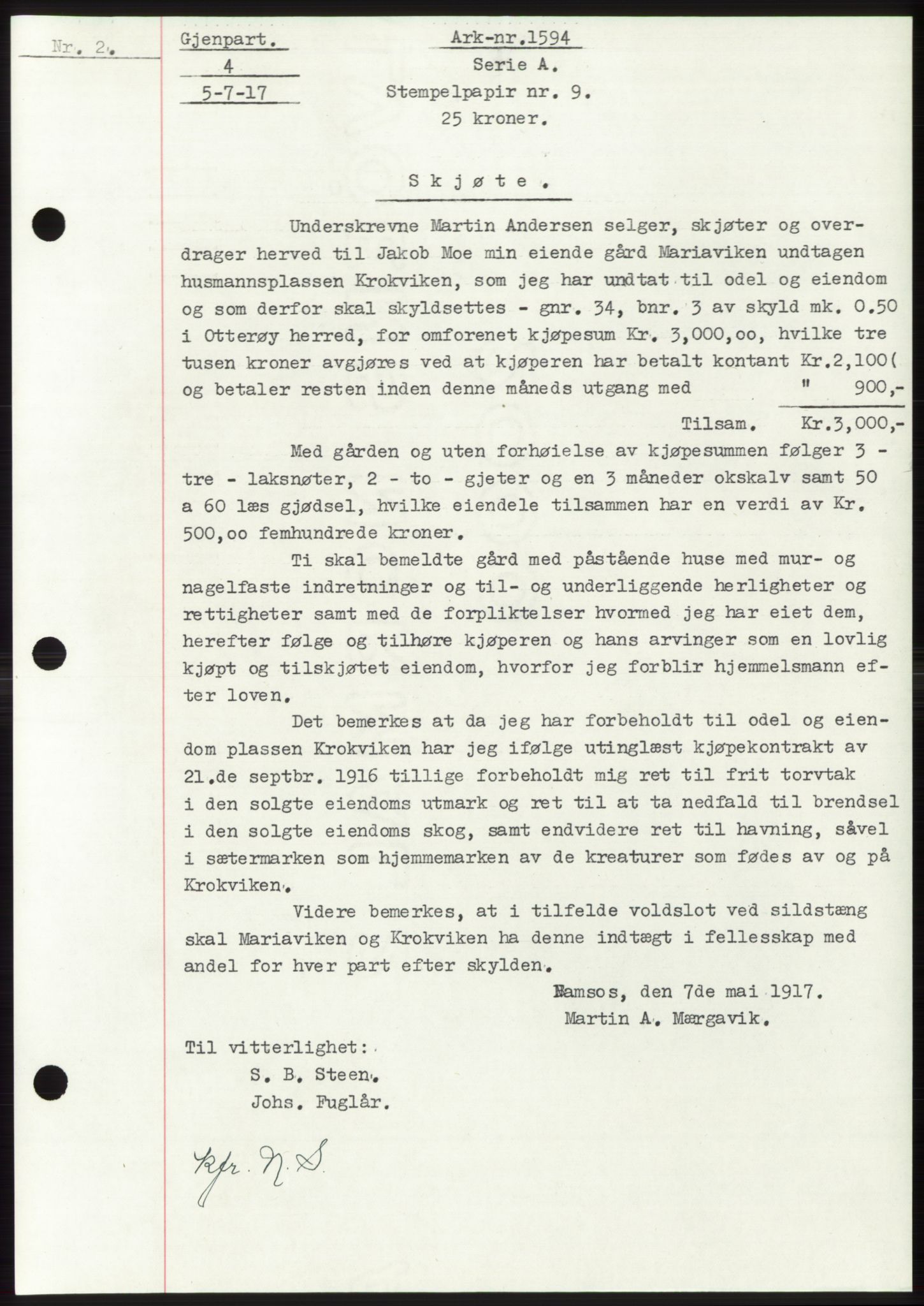 Namdal sorenskriveri, SAT/A-4133/1/2/2C: Mortgage book no. -, 1916-1921, Deed date: 05.07.1917