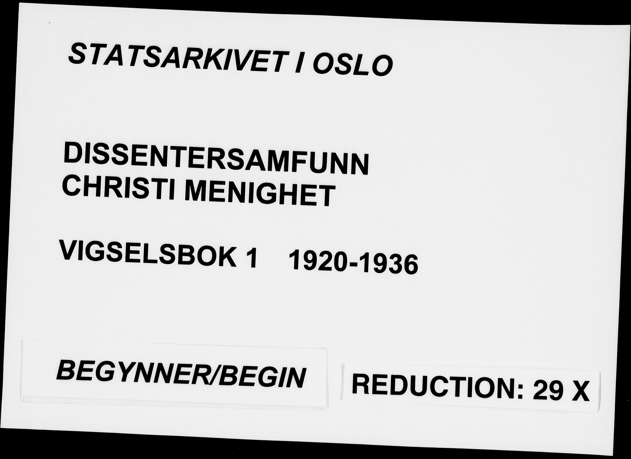 Kristi menighet Oslo , AV/SAO-PAO-0220/D/L0002: Marriage register (dissenter) no. 2, 1920-1936