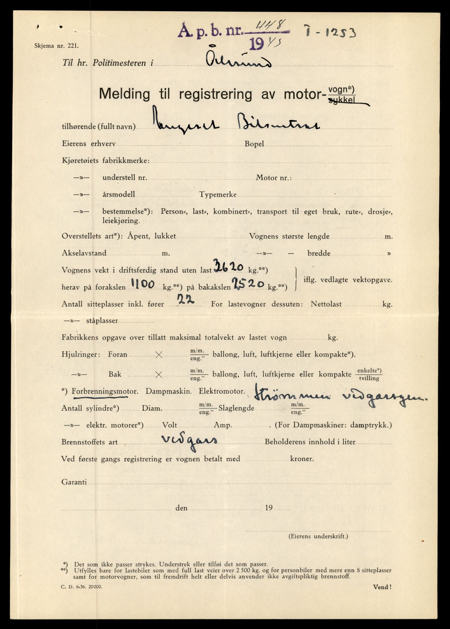 Møre og Romsdal vegkontor - Ålesund trafikkstasjon, AV/SAT-A-4099/F/Fe/L0010: Registreringskort for kjøretøy T 1050 - T 1169, 1927-1998, p. 2813