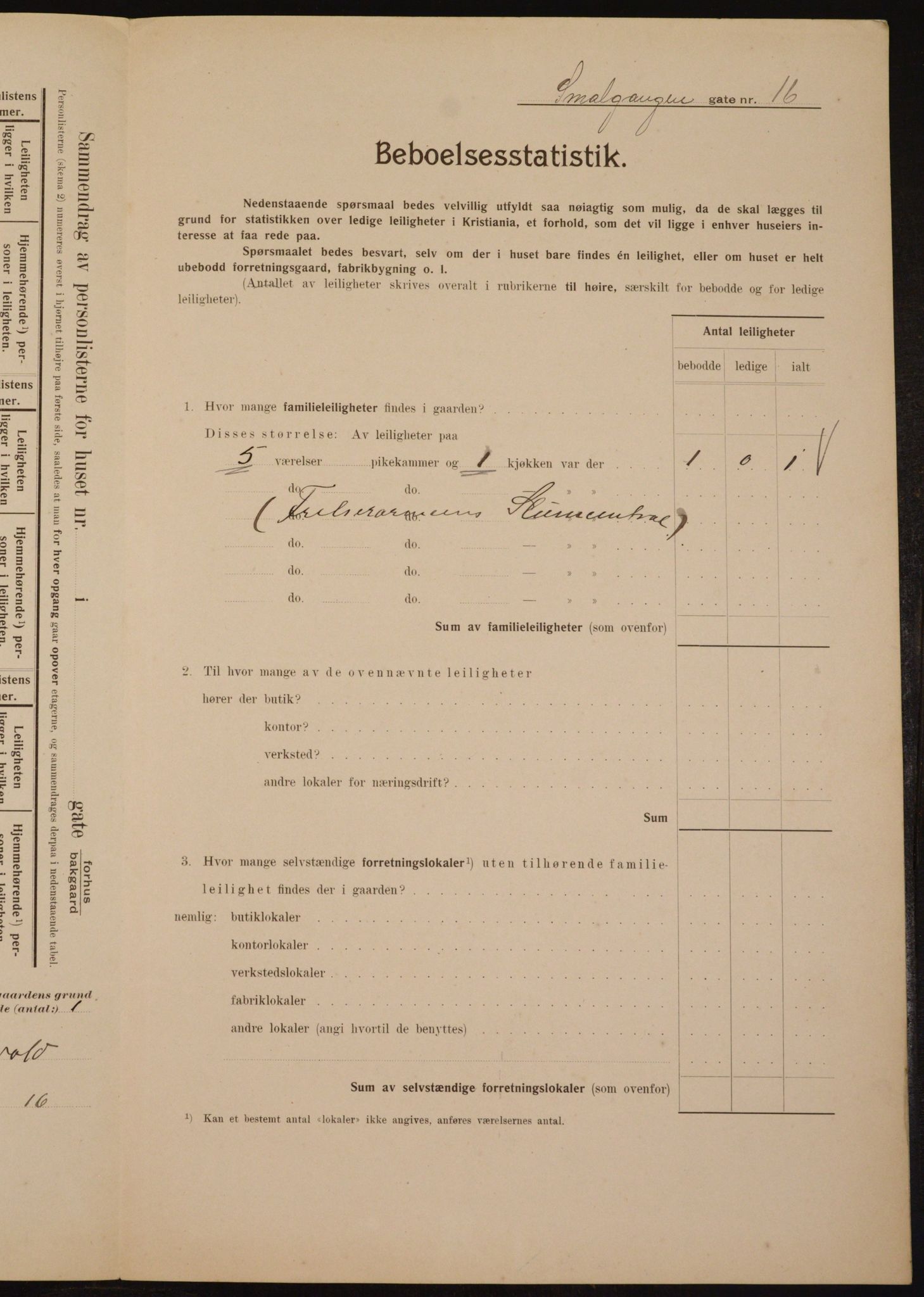 OBA, Municipal Census 1910 for Kristiania, 1910, p. 92580