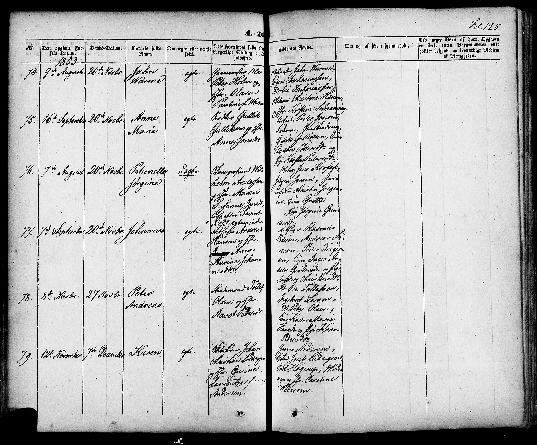 Skien kirkebøker, SAKO/A-302/F/Fa/L0006a: Parish register (official) no. 6A, 1843-1856, p. 125