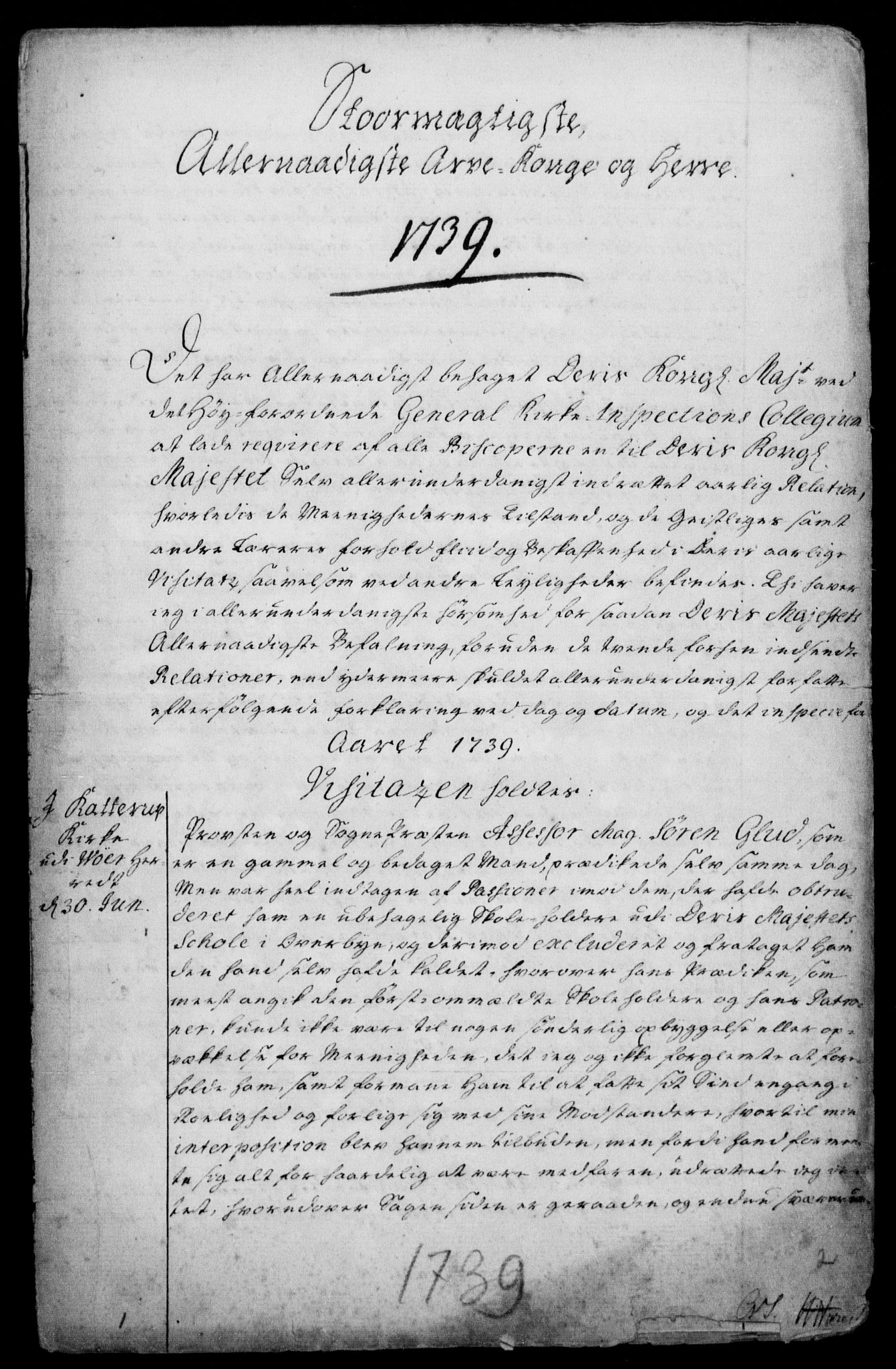 Generalkirkeinspektionskollegiet, DRA/A-0008/F4-11/F4-11-02: Indsendte visitationsberetninger fra biskopperne i Danmark: Århus, Ribe og Viborg Stift, 1739-1790