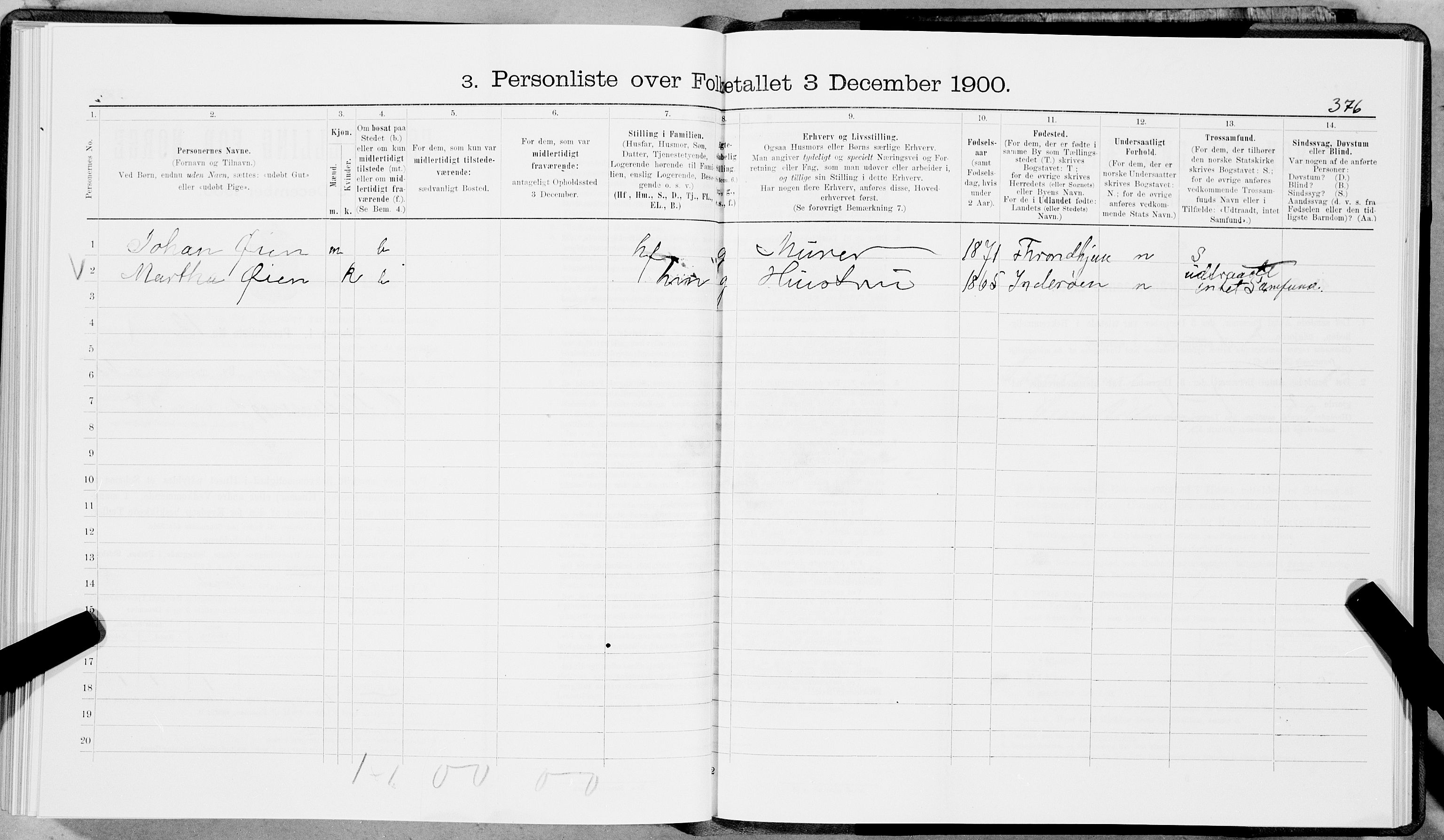 SAT, 1900 census for Trondheim, 1900, p. 11682