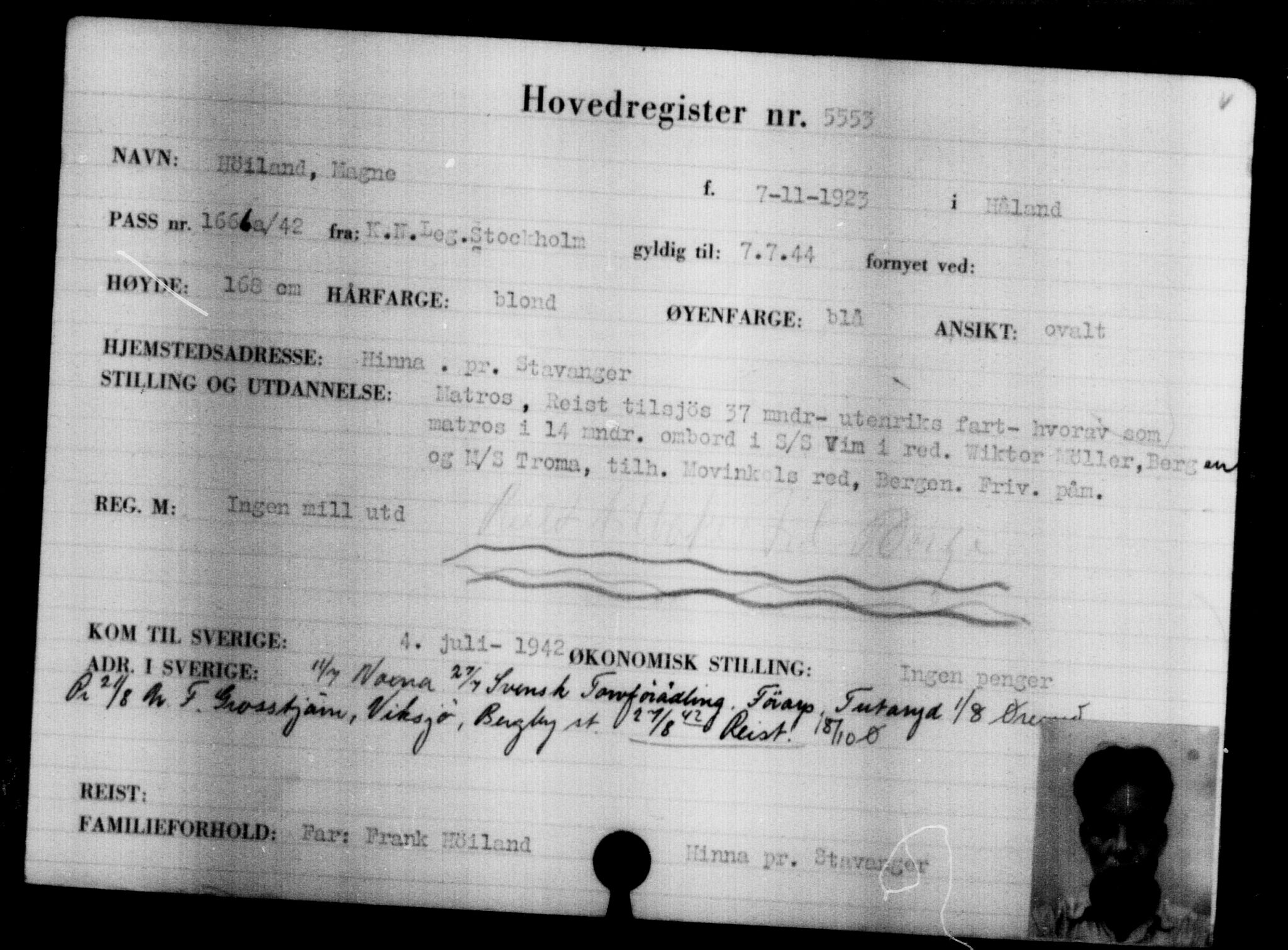 Utenriksstasjonene, Legasjonen i Stockholm, Flyktningkontoret, AV/RA-S-6753/V/Va/L0004: Kjesäterkartoteket, flyktninger med registreringsnr. 3496-6610, 1940-1945, p. 2380