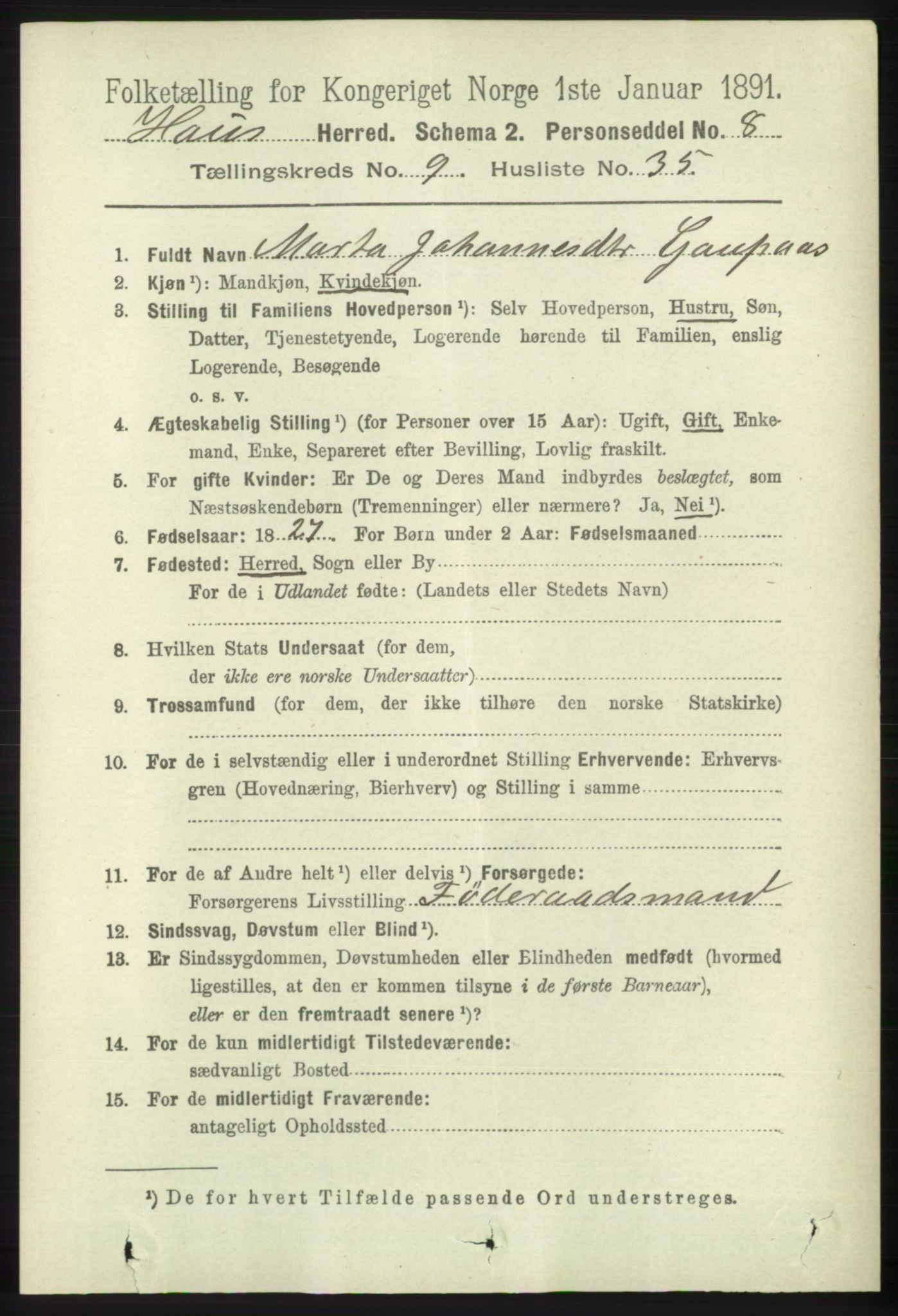 RA, 1891 census for 1250 Haus, 1891, p. 4079