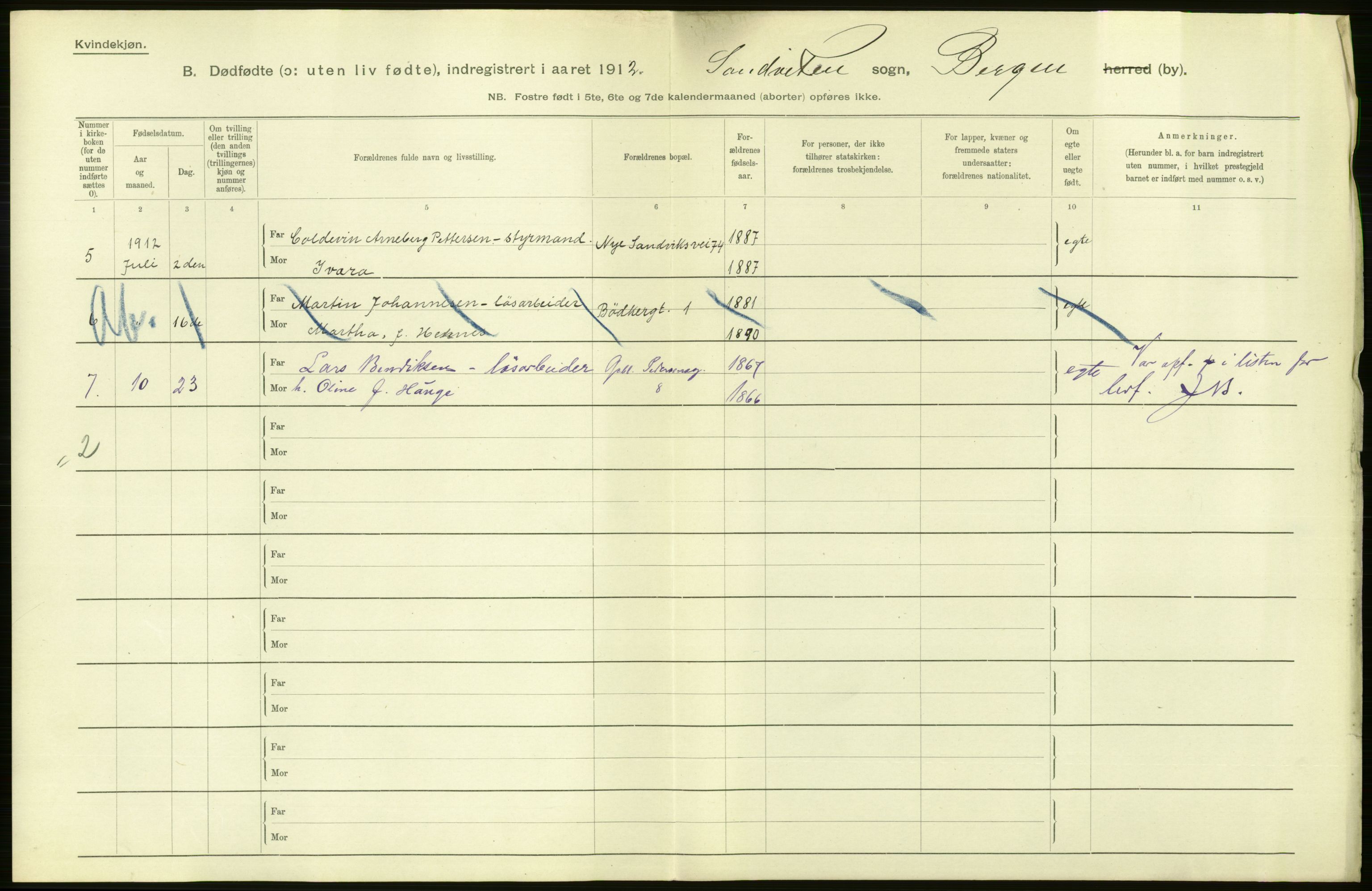 Statistisk sentralbyrå, Sosiodemografiske emner, Befolkning, AV/RA-S-2228/D/Df/Dfb/Dfbb/L0033: Bergen: Gifte, døde, dødfødte., 1912, p. 42