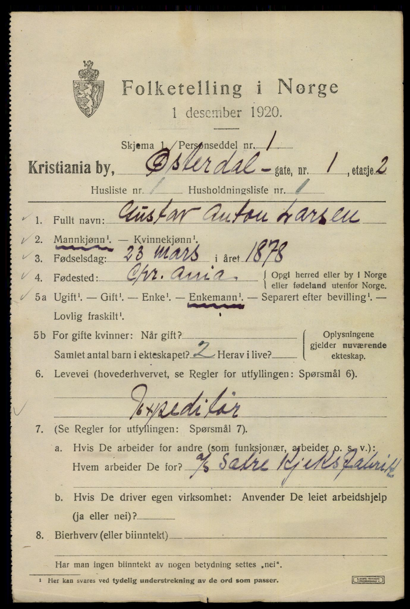 SAO, 1920 census for Kristiania, 1920, p. 655655