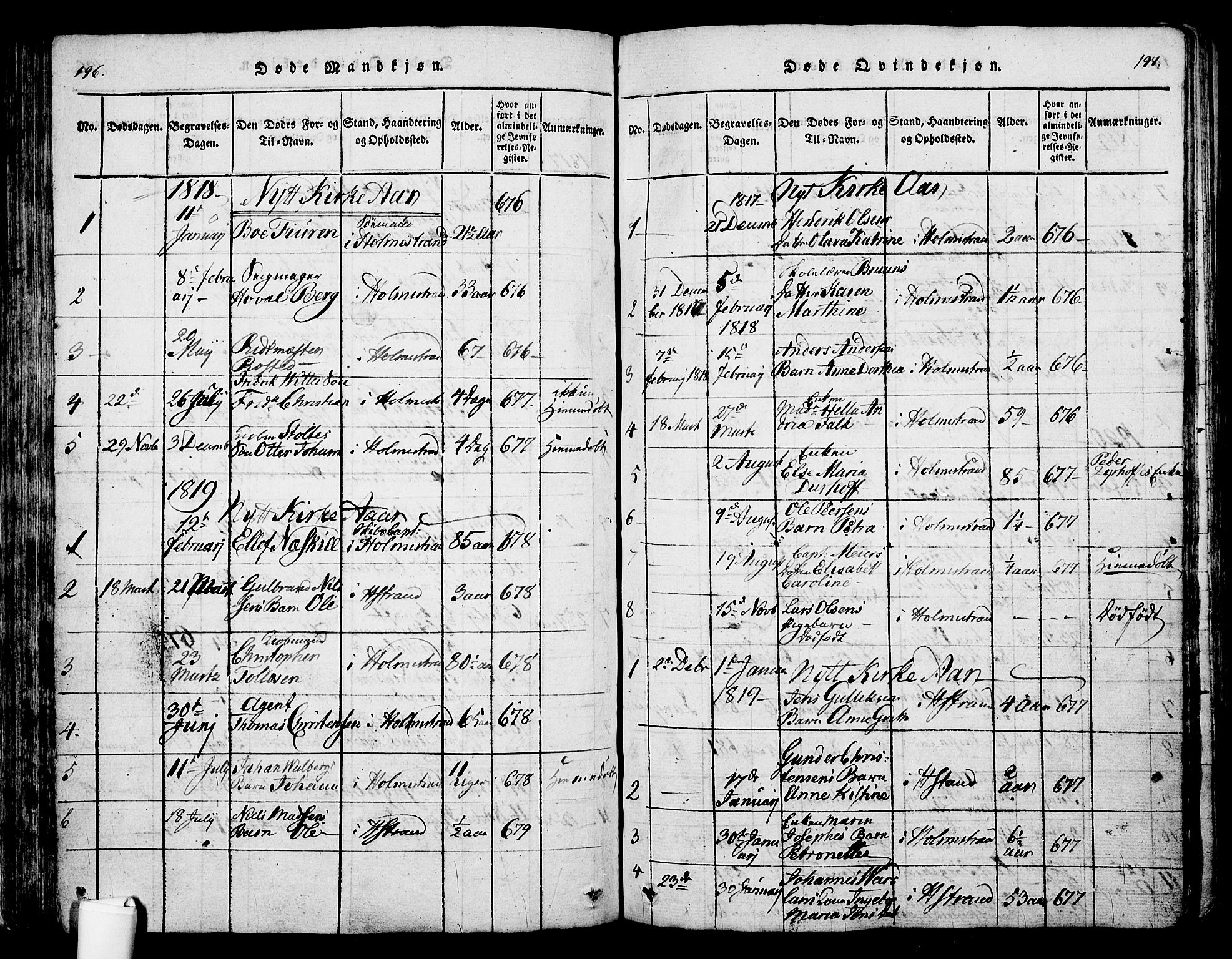 Holmestrand kirkebøker, AV/SAKO-A-346/G/Ga/L0001: Parish register (copy) no. 1, 1814-1848, p. 196-197