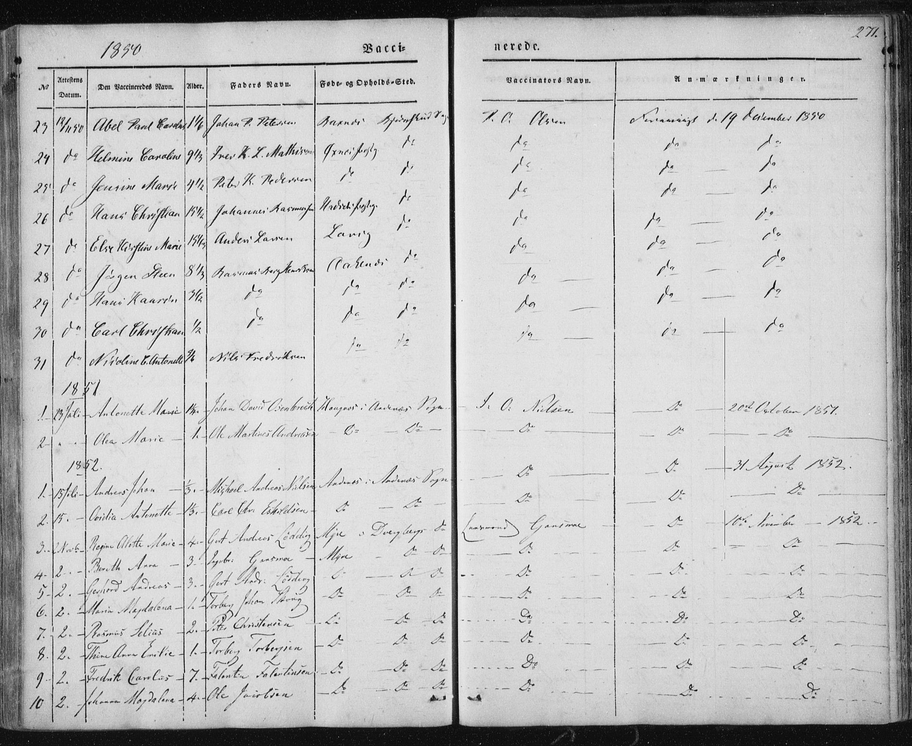 Ministerialprotokoller, klokkerbøker og fødselsregistre - Nordland, SAT/A-1459/897/L1396: Parish register (official) no. 897A04, 1842-1866, p. 271