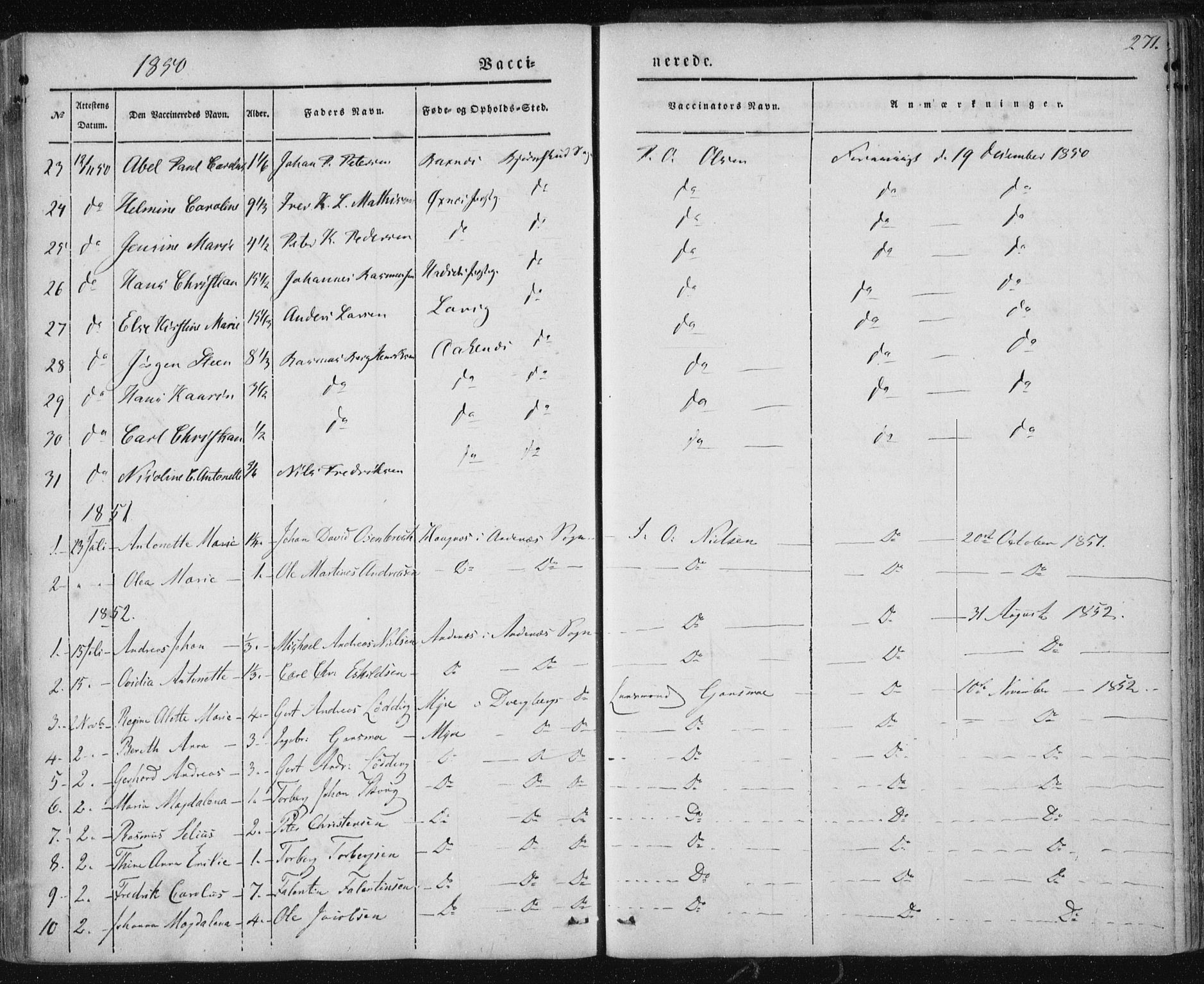 Ministerialprotokoller, klokkerbøker og fødselsregistre - Nordland, AV/SAT-A-1459/897/L1396: Parish register (official) no. 897A04, 1842-1866, p. 271