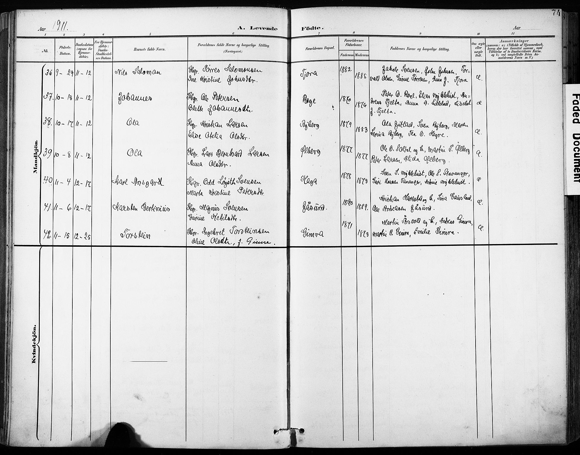 Håland sokneprestkontor, AV/SAST-A-101802/001/30BA/L0013: Parish register (official) no. A 12, 1901-1913, p. 74