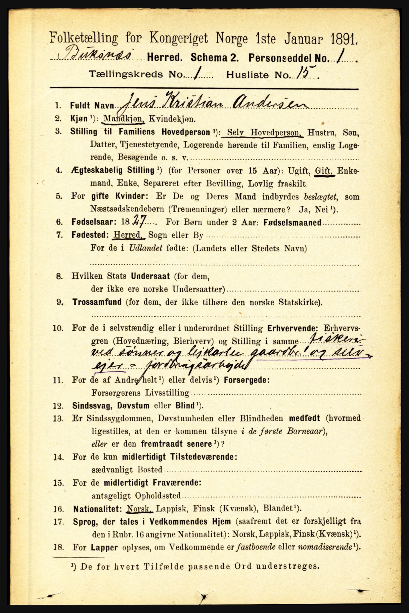 RA, 1891 census for 1860 Buksnes, 1891, p. 322