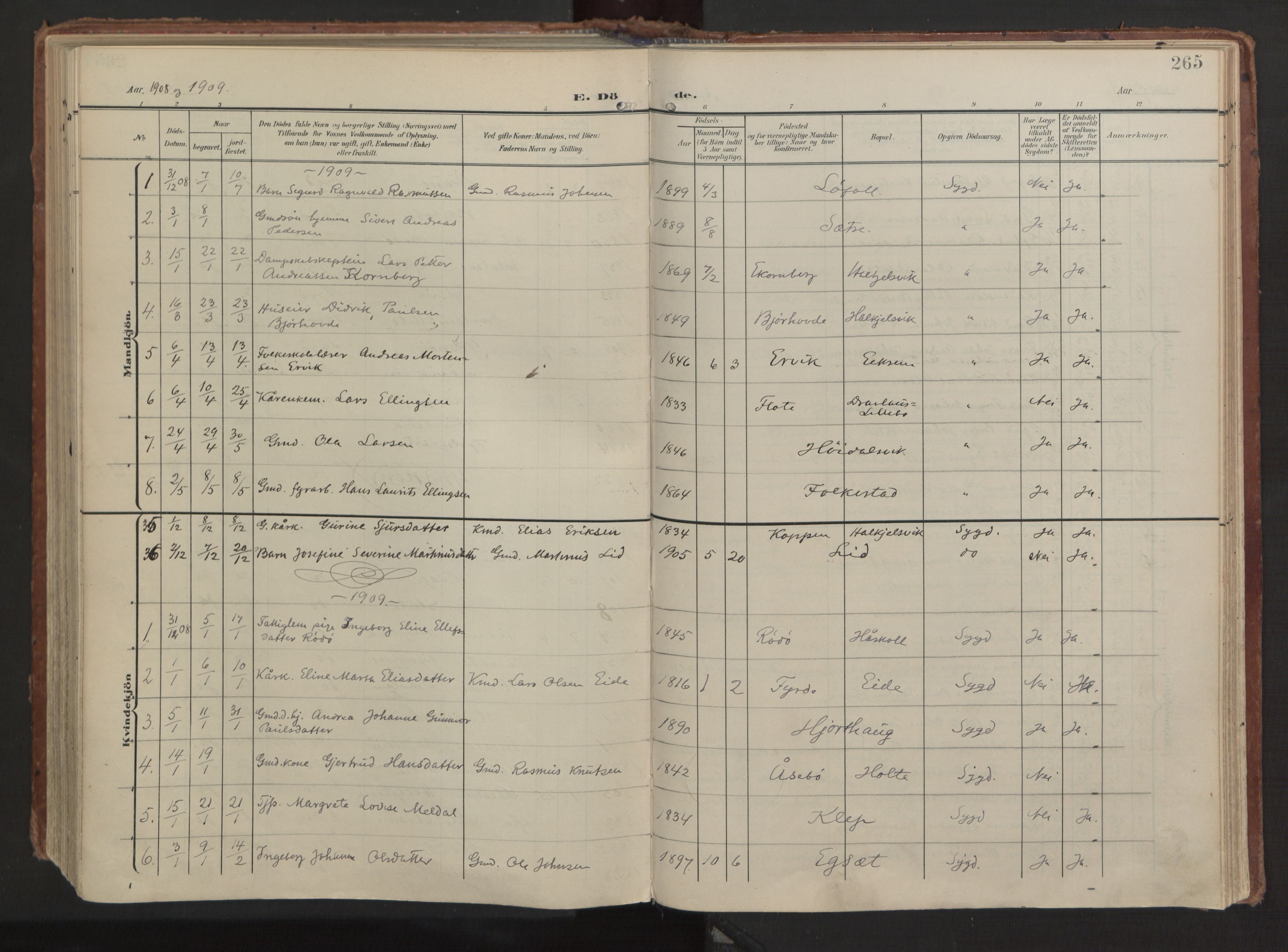 Ministerialprotokoller, klokkerbøker og fødselsregistre - Møre og Romsdal, AV/SAT-A-1454/511/L0144: Parish register (official) no. 511A11, 1906-1923, p. 265