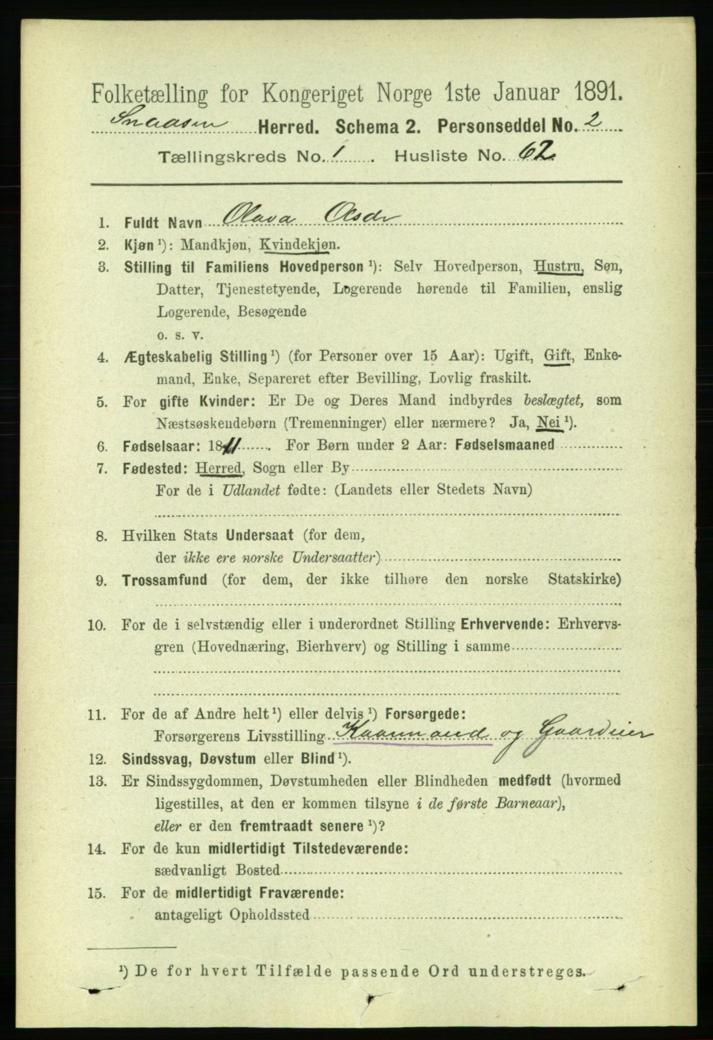 RA, 1891 census for 1736 Snåsa, 1891, p. 407