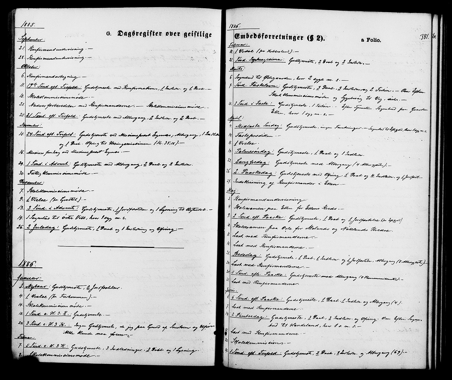 Hægebostad sokneprestkontor, SAK/1111-0024/F/Fa/Fab/L0003: Parish register (official) no. A 3, 1872-1886, p. 381