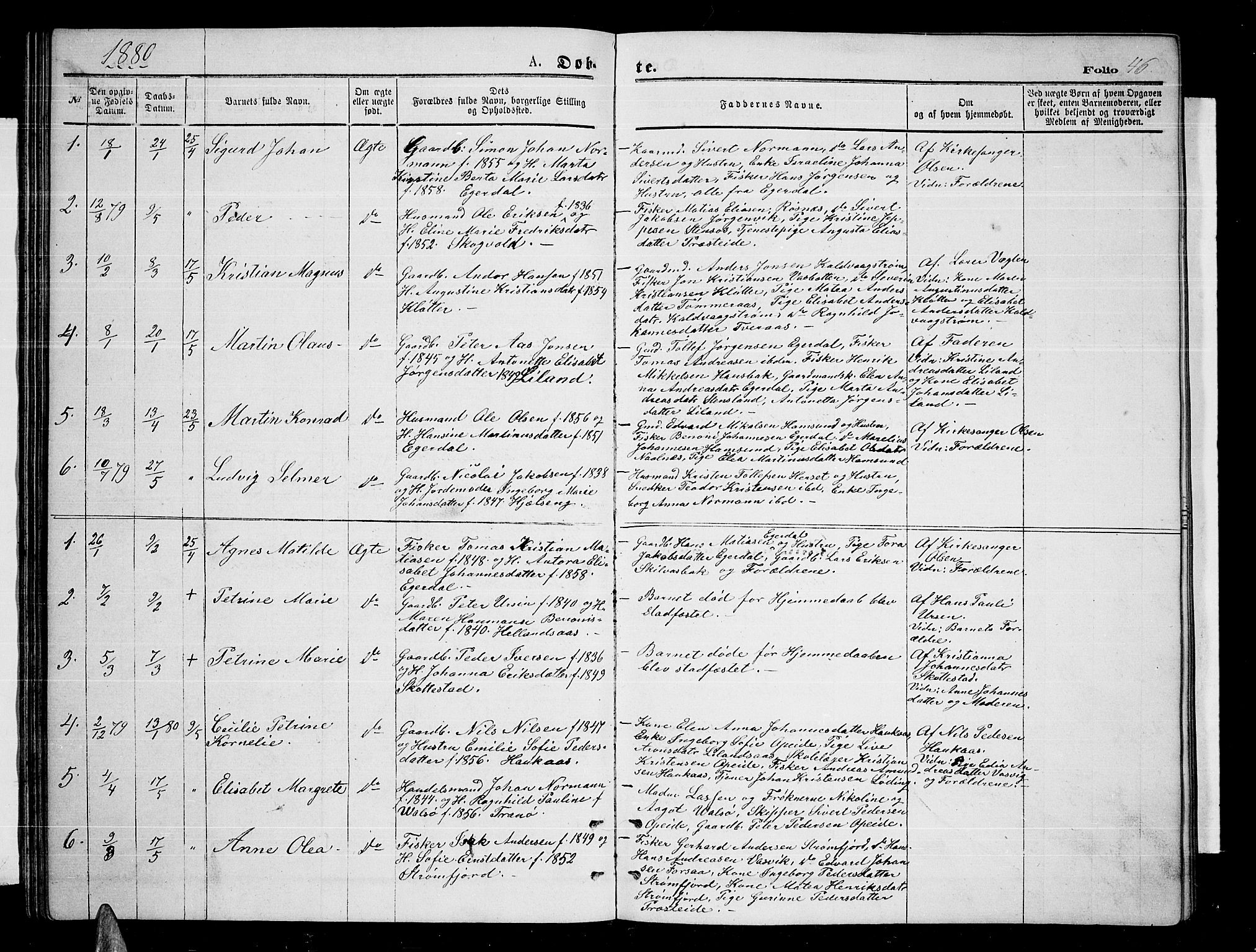 Ministerialprotokoller, klokkerbøker og fødselsregistre - Nordland, SAT/A-1459/859/L0858: Parish register (copy) no. 859C04, 1873-1886, p. 46